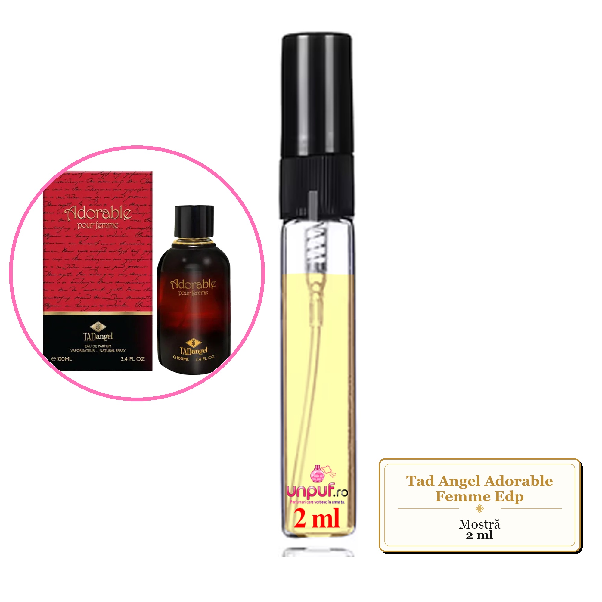 Mostra fiola din Parfumul Tad Angel Adorable Femme Edp, decant sticla cu pulverizator 