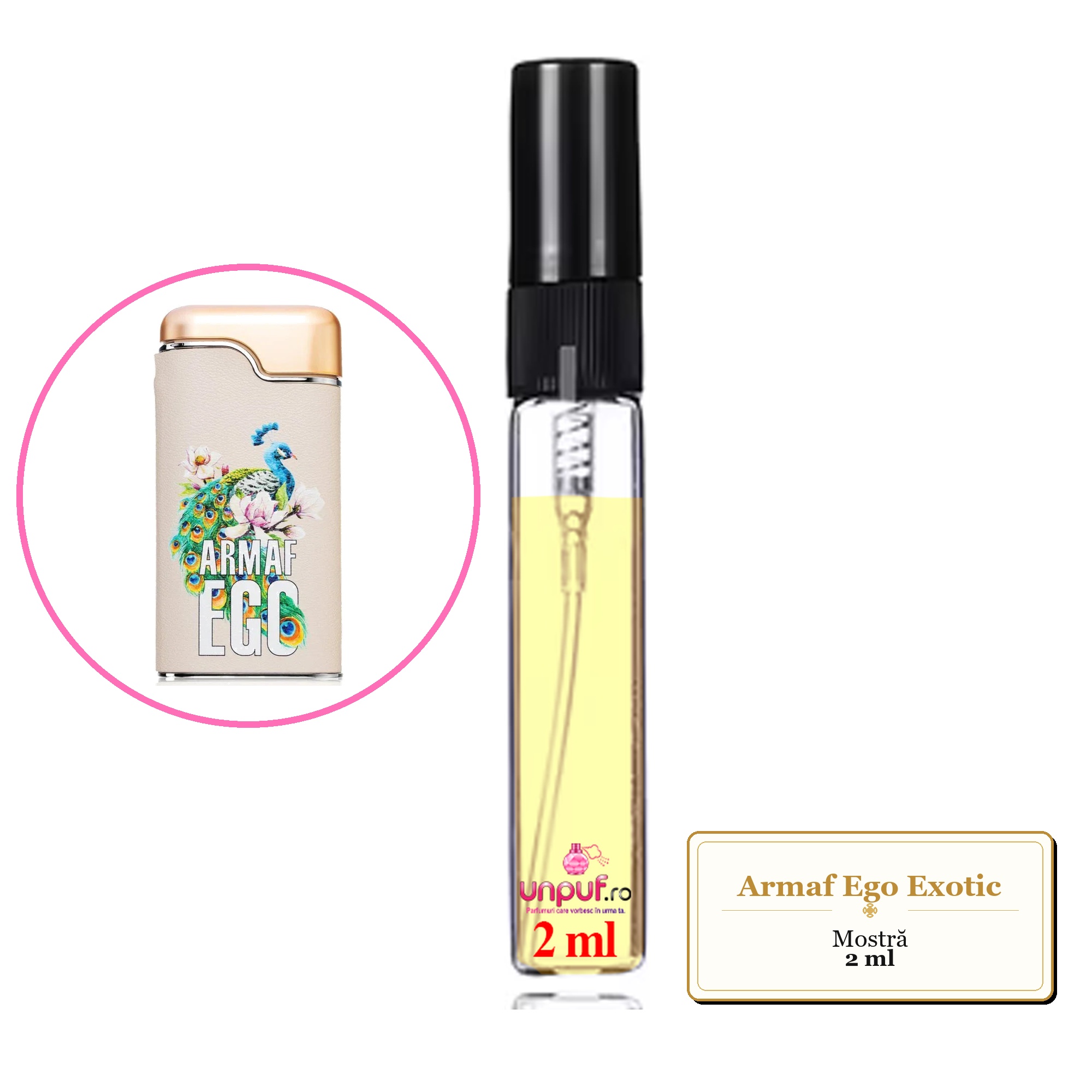 Mostra fiola din Parfumul Armaf Ego Exotic, decant sticla cu pulverizator 