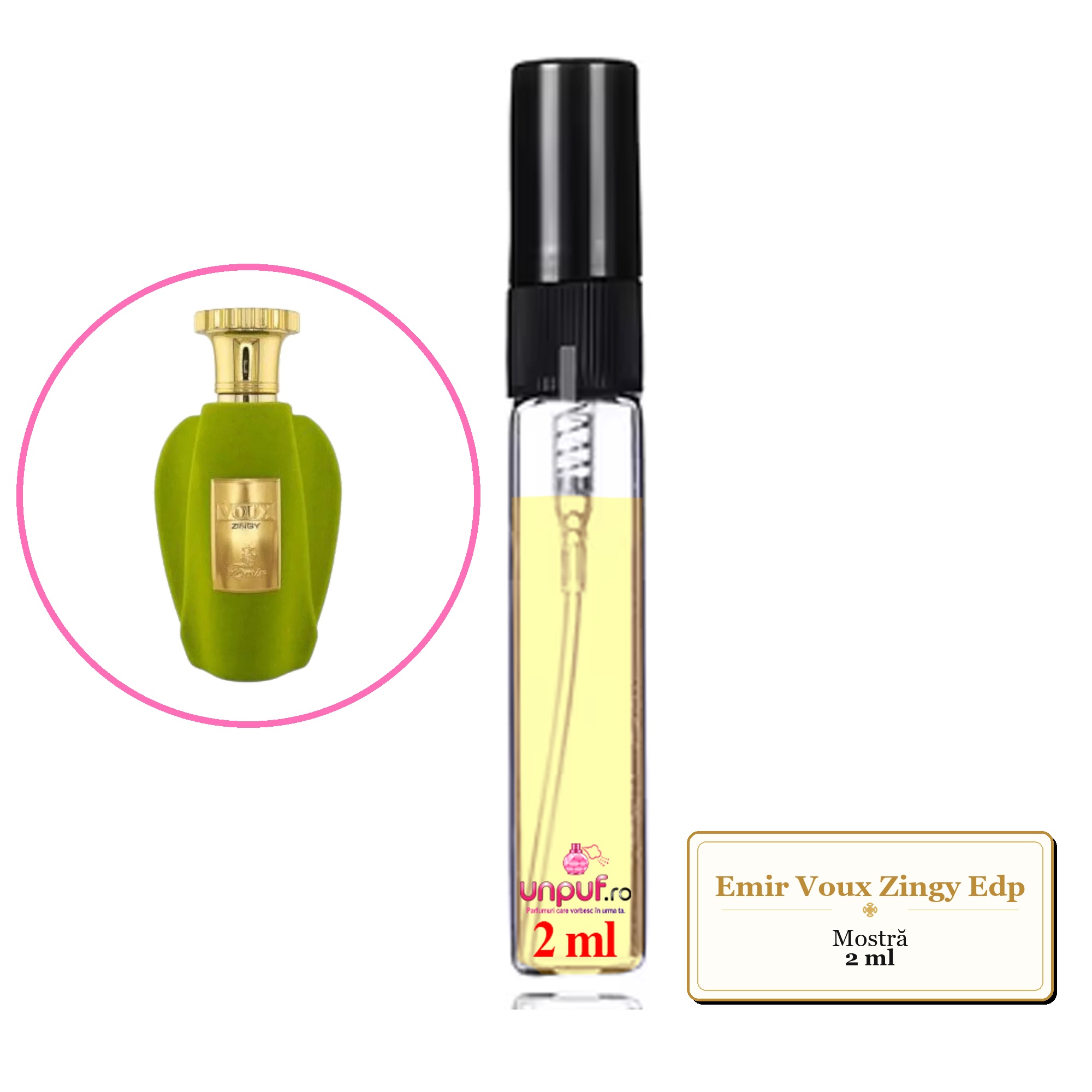Mostra fiola din Parfumul Emir Voux Zingy Edp, decant sticla cu pulverizator 