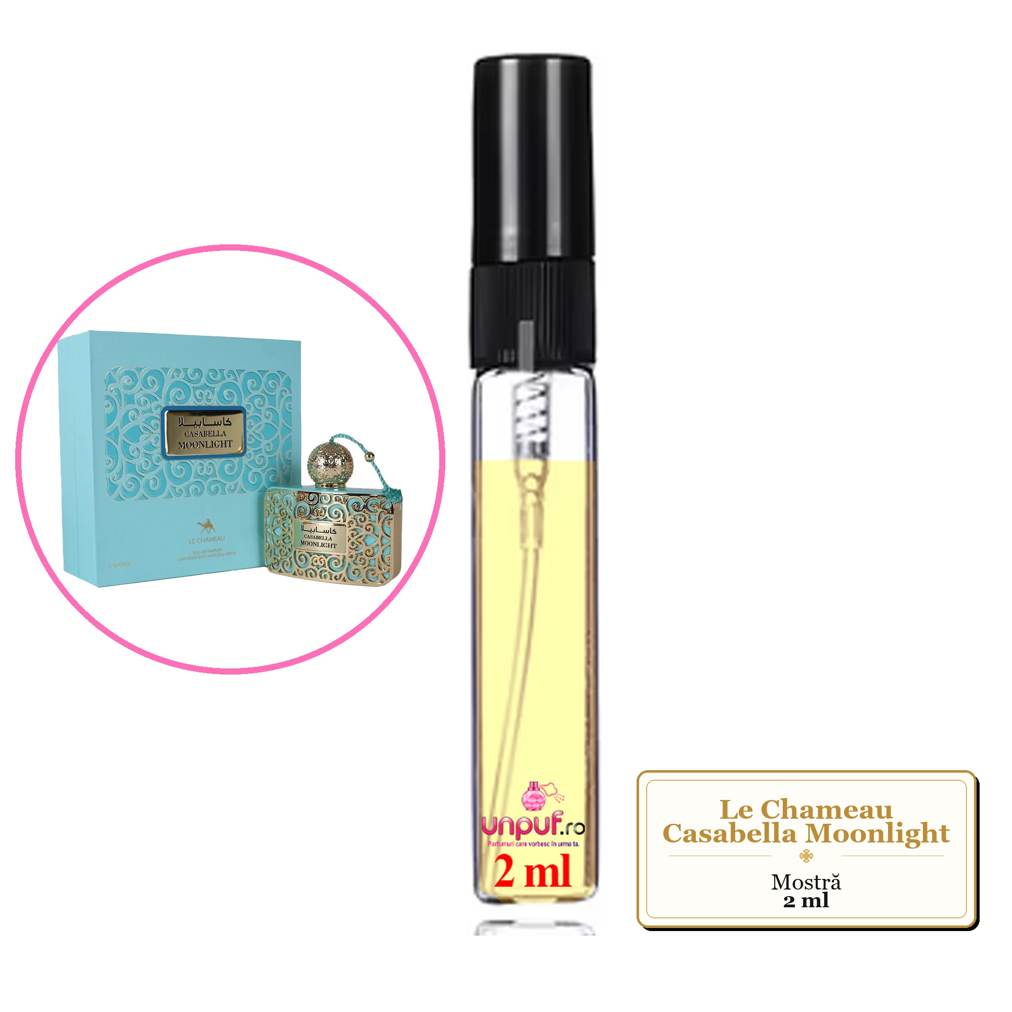 Mostra fiola din Parfumul Le Chameau Casabella Moonlight, decant sticla cu pulverizator 