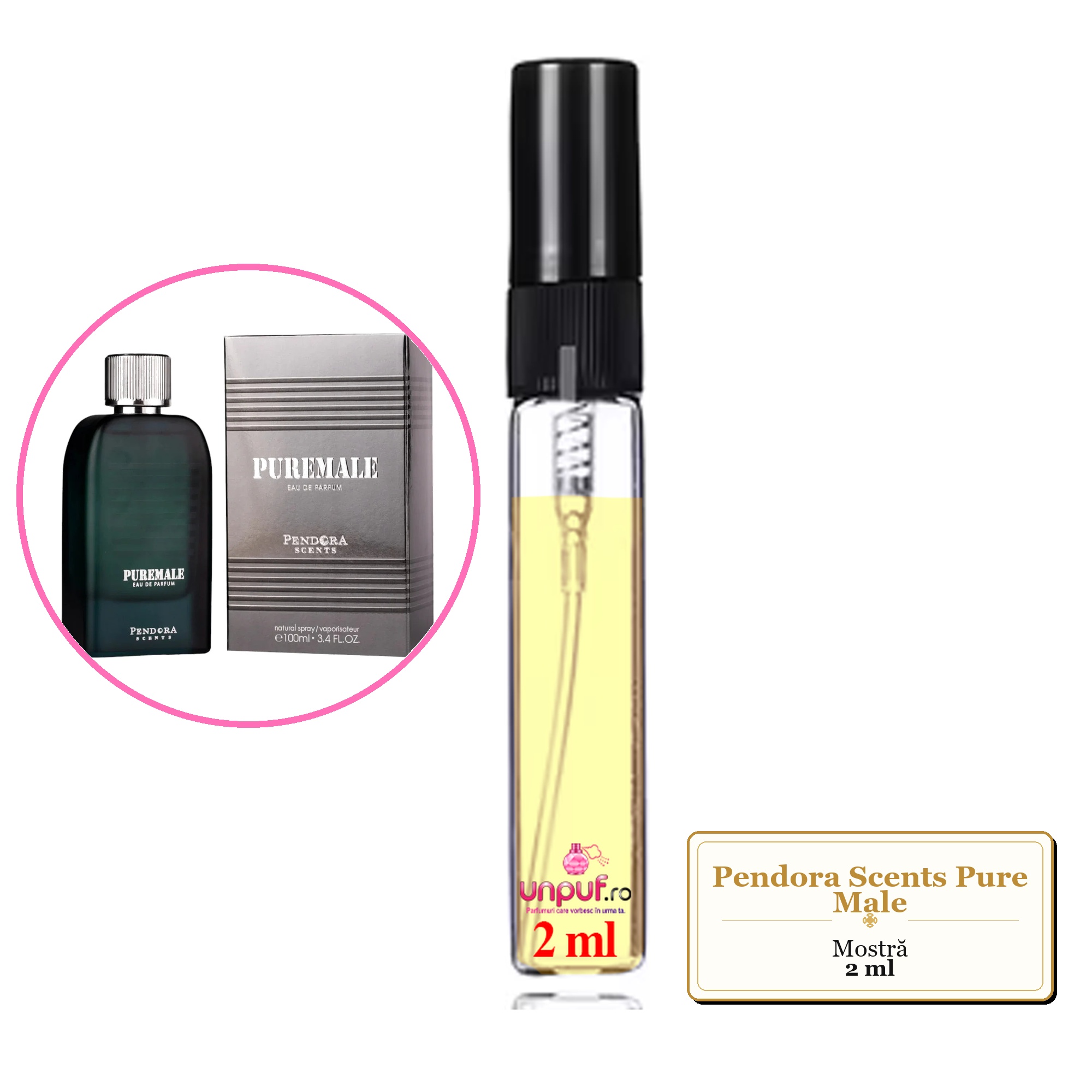 Mostra fiola din Parfumul Pendora Scents Pure Male, decant sticla cu pulverizator