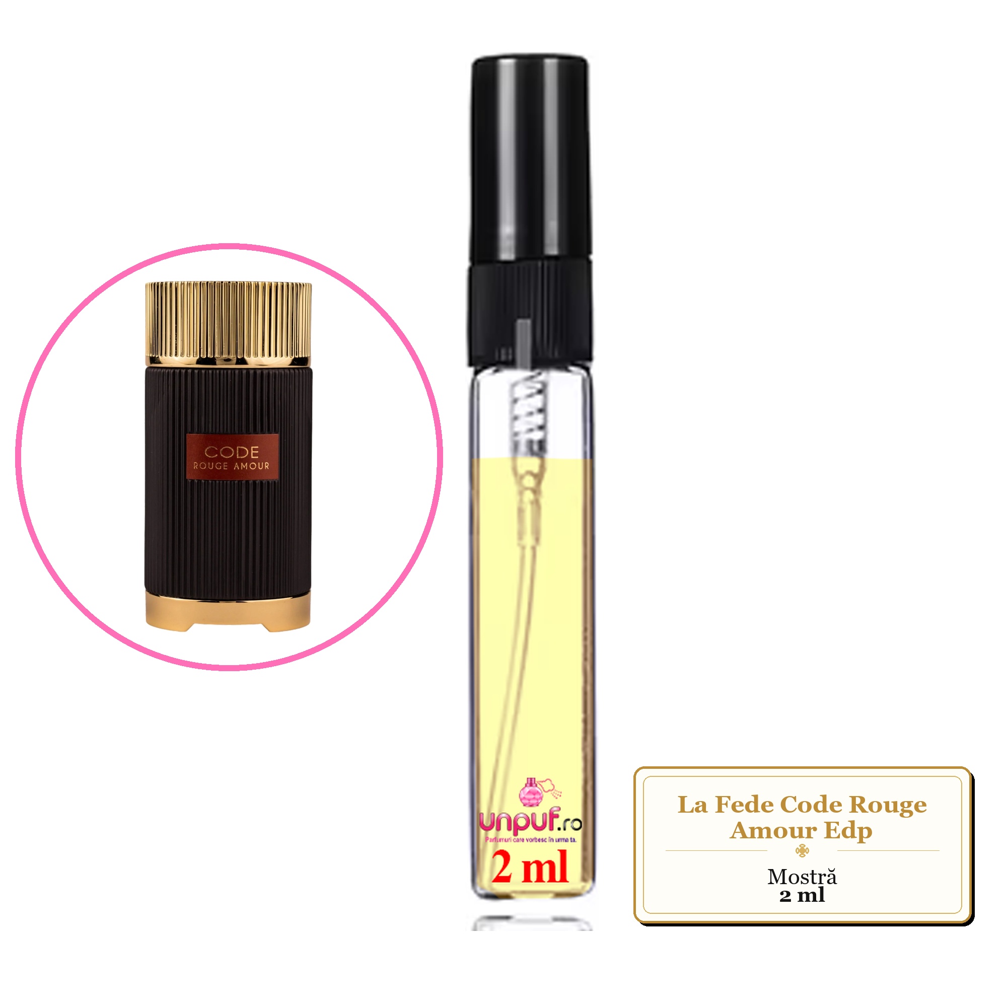Mostra fiola din Parfumul La Fede Code Rouge Amour Edp, decant sticla cu pulverizator 