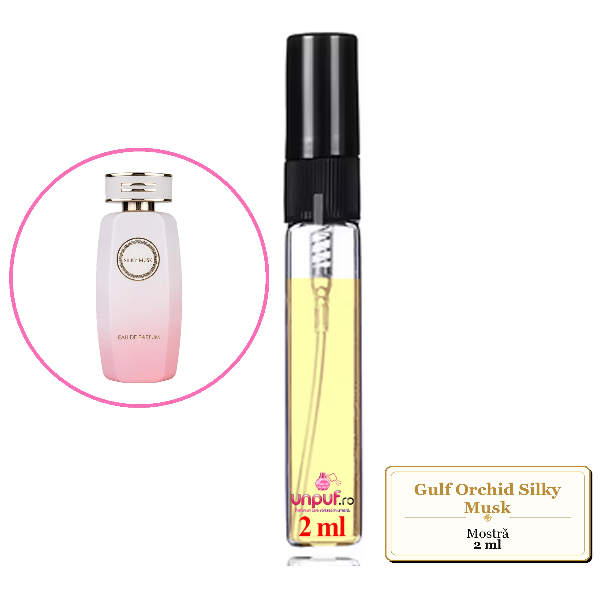 Mostra fiola din Parfumul Gulf Orchid Silky Musk, decant sticla cu pulverizator 