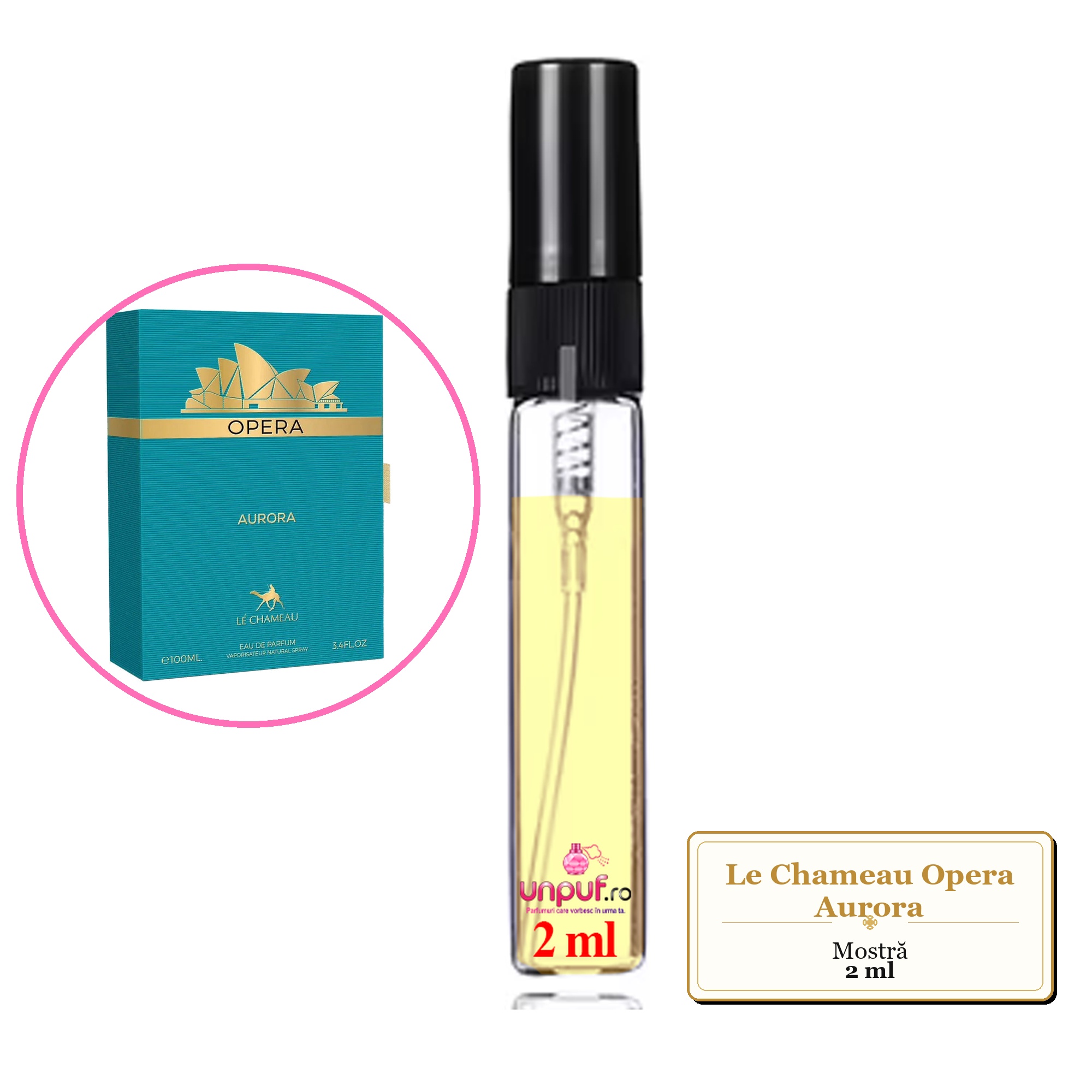 Mostra fiola din Parfumul Le Chameau Opera Aurora, decant sticla cu pulverizator 