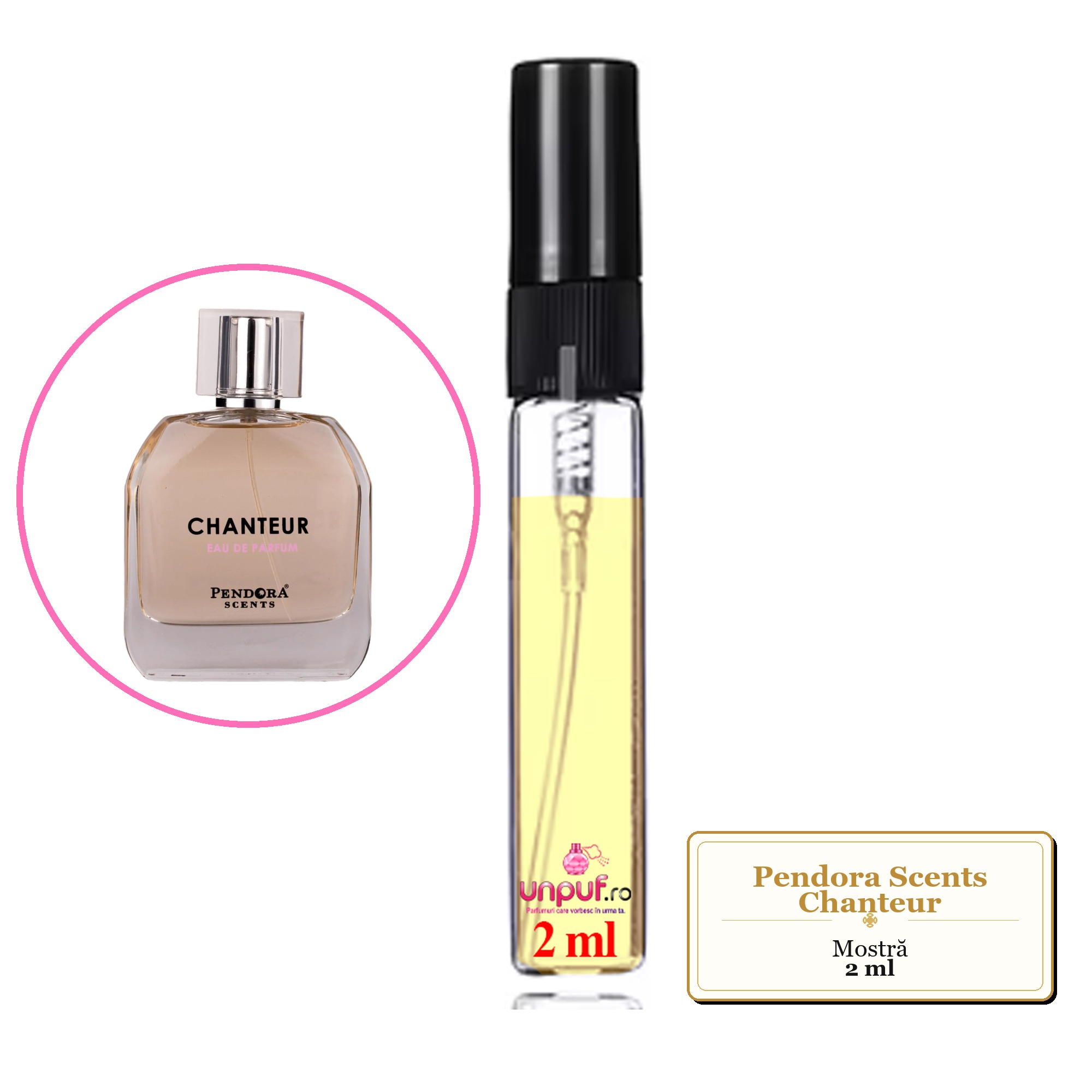 Mostra fiola din Parfumul Pendora Scents Chanteur, decant sticla cu pulverizator