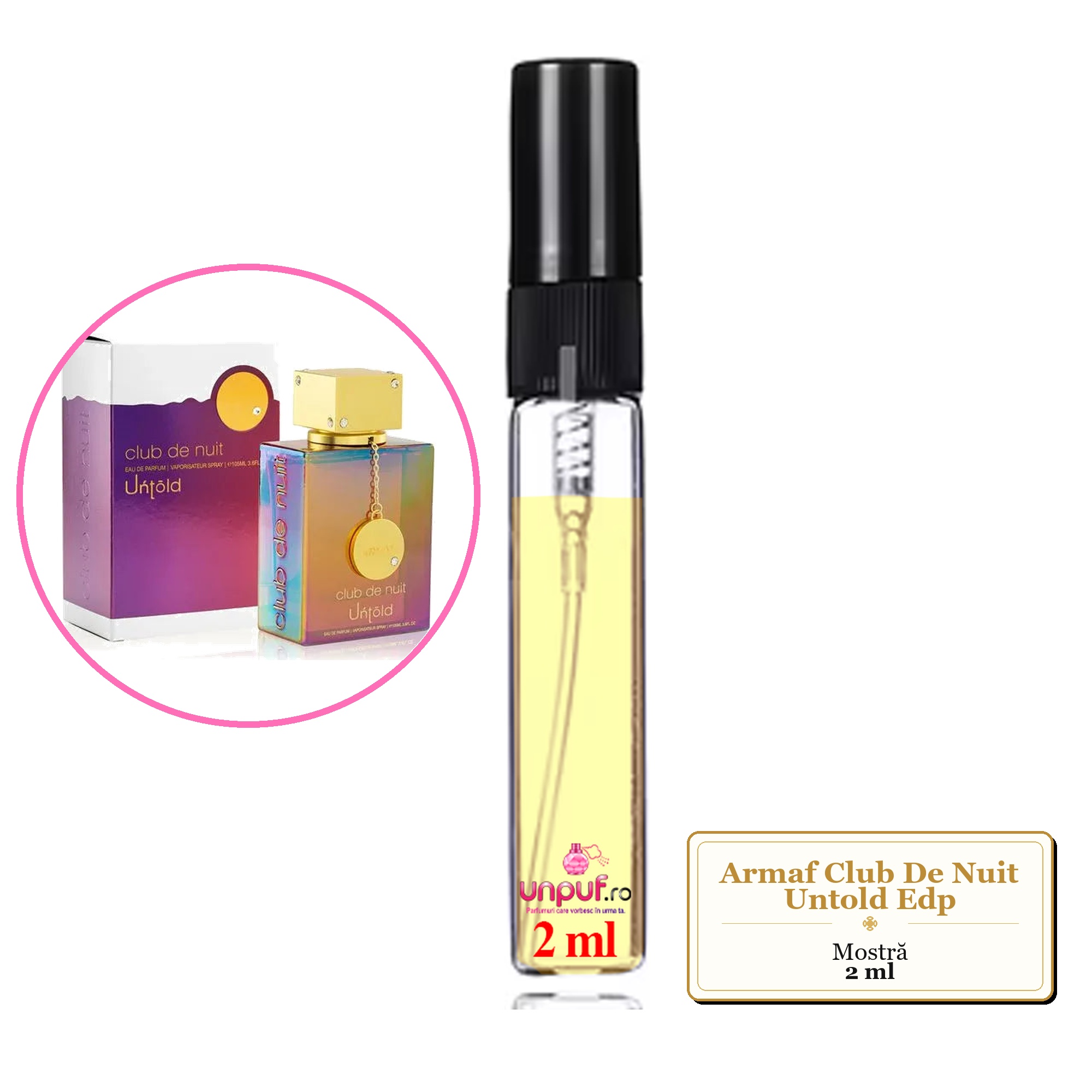 Mostra fiola din Parfumul Armaf Club De Nuit Untold Edp, decant sticla cu pulverizator