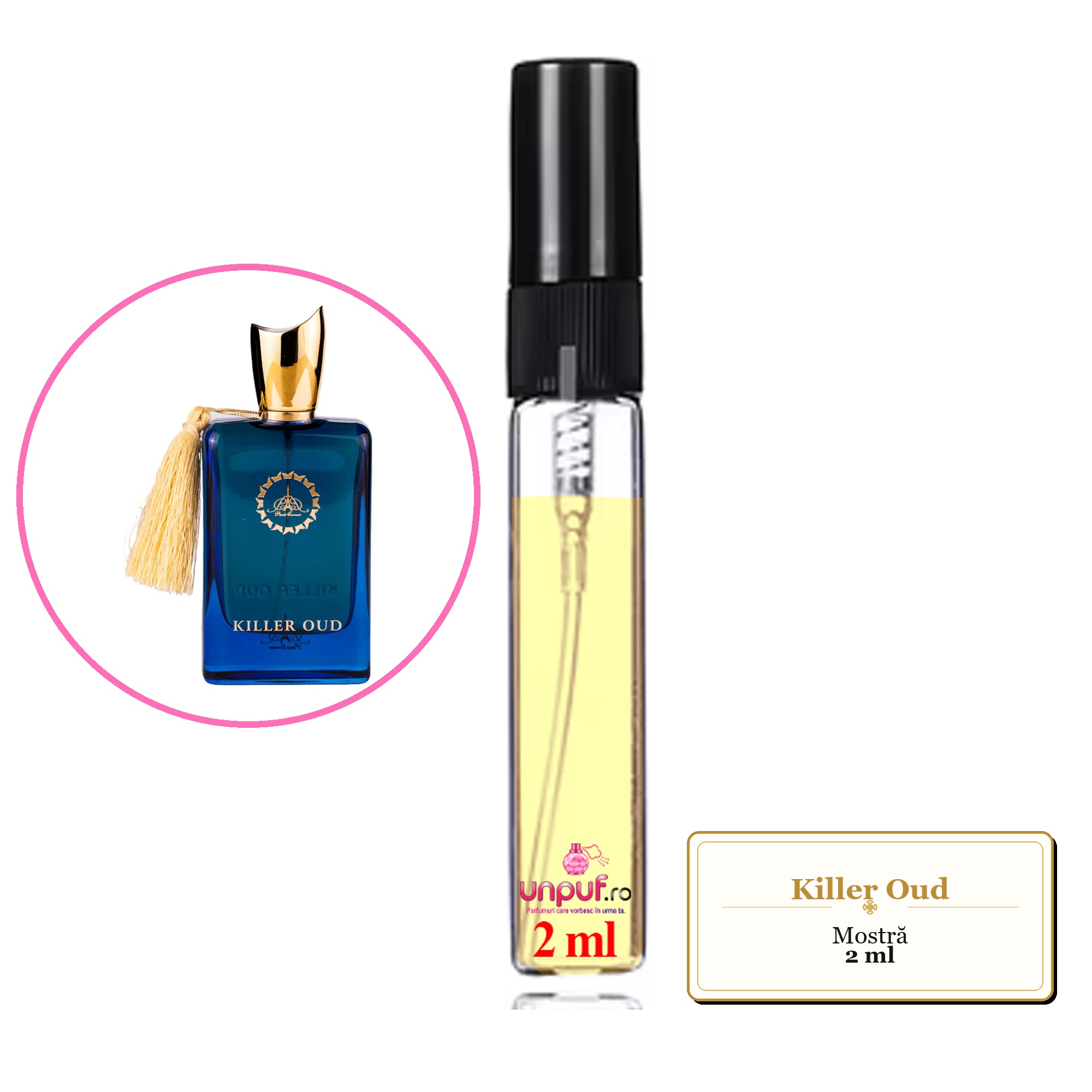 Mostra fiola din Parfumul Killer Oud, decant sticla cu pulverizator