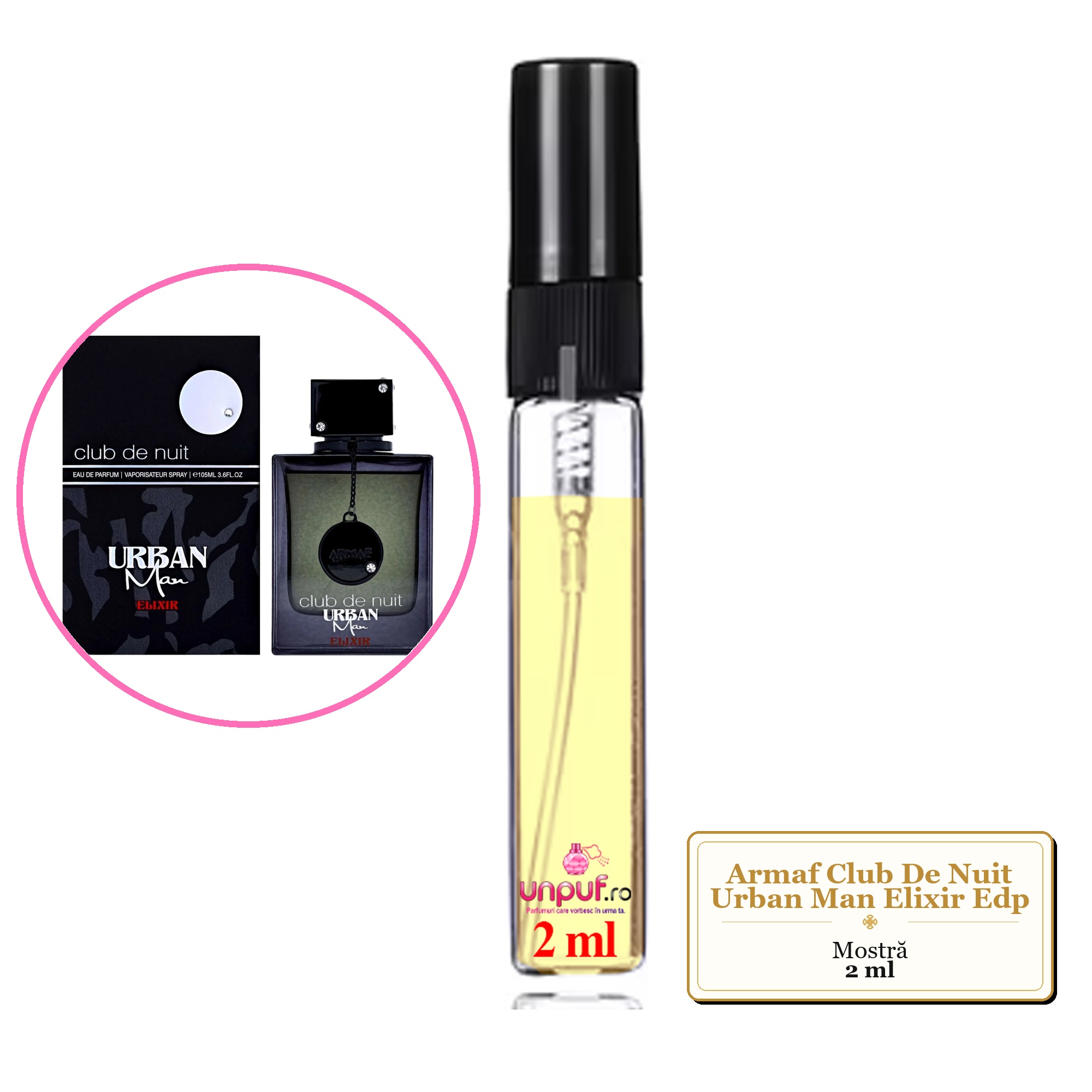Mostra fiola din Parfumul Armaf Club De Nuit Urban Man Elixir Edp, decant sticla cu pulverizator 