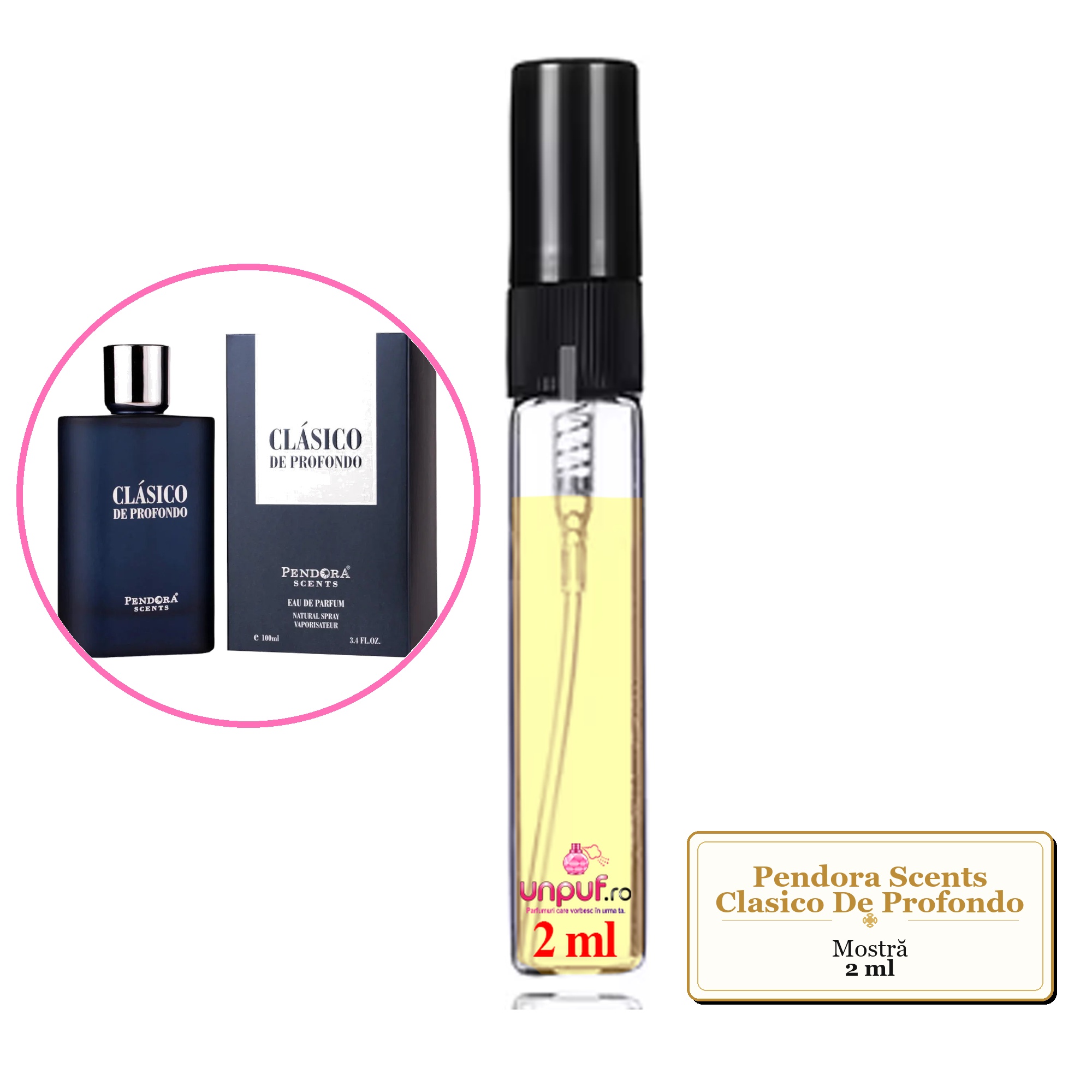 Mostra fiola din Parfumul Pendora Scents Clasico De Profondo, decant sticla cu pulverizator