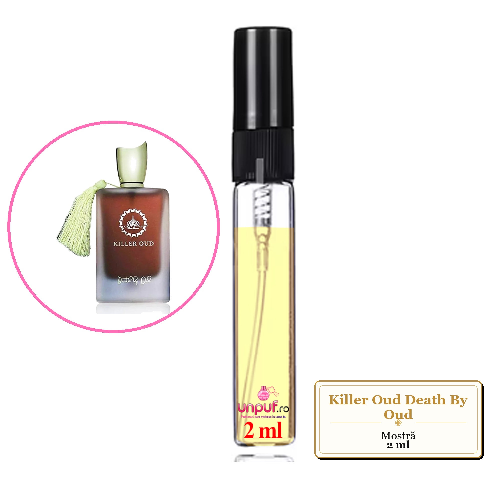 Mostra fiola din Parfumul Killer Oud Death By Oud, decant sticla cu pulverizator