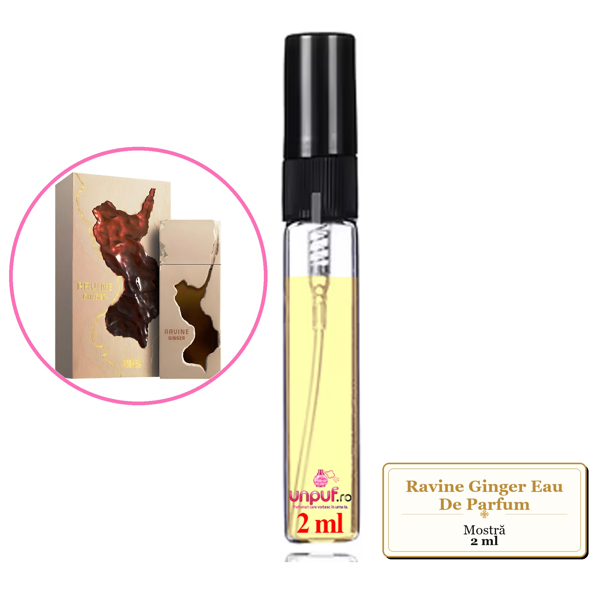 Mostra fiola din Parfumul Ravine Ginger Eau De Parfum, decant sticla cu pulverizator 