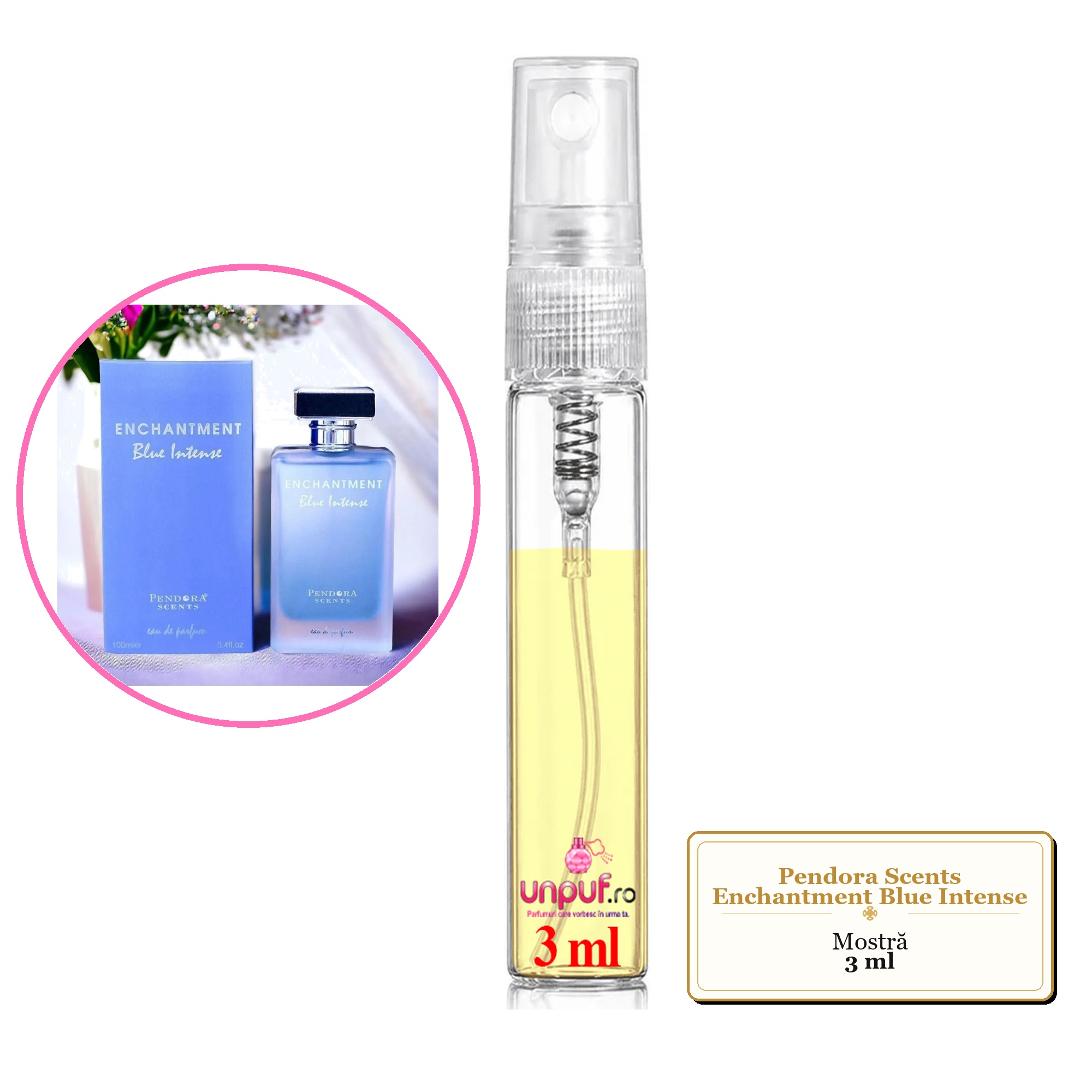 Mostra fiola din Parfumul Pendora Scents Enchantment Blue Intense, decant sticla cu pulverizator