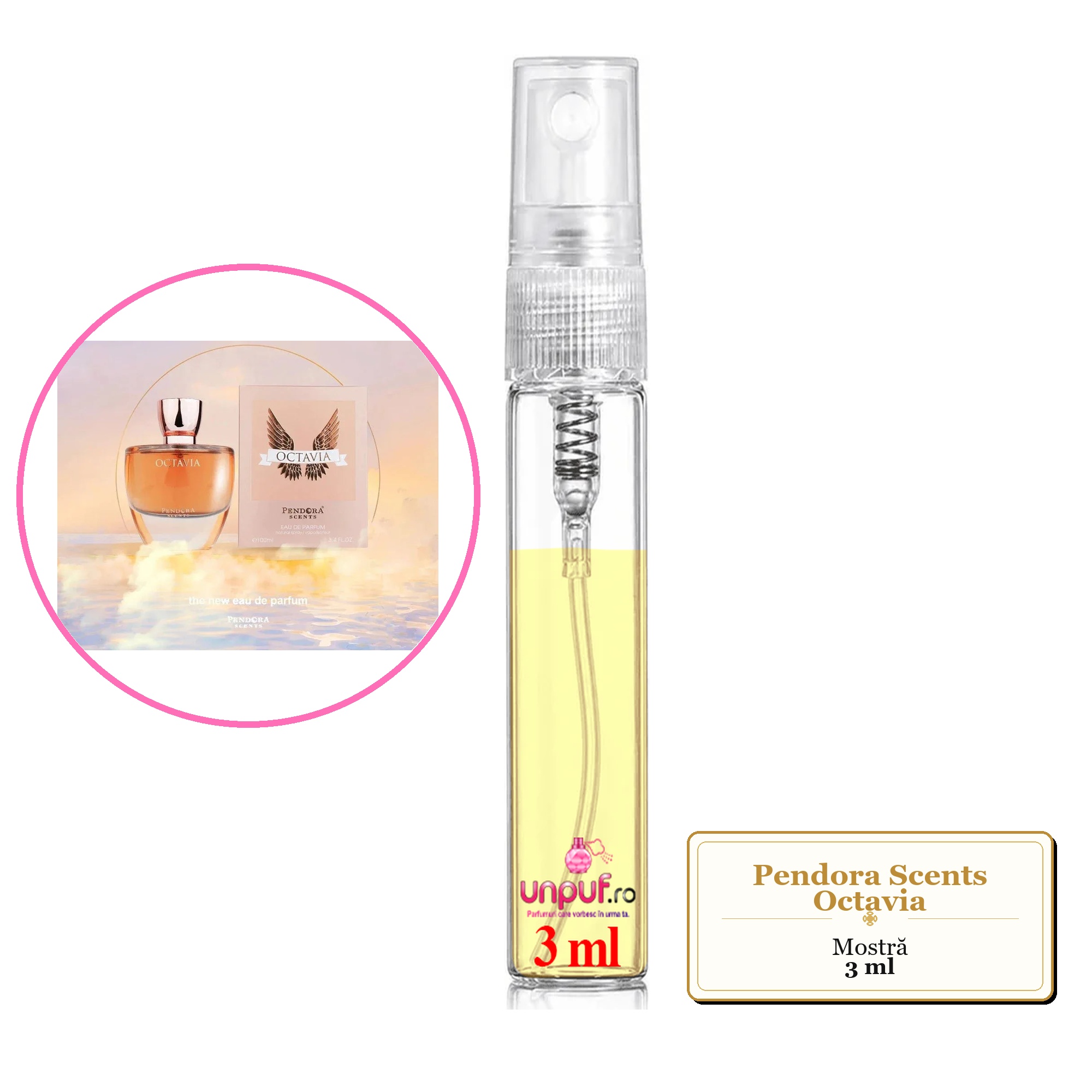 Mostra fiola din Parfumul Pendora Scents Octavia, decant sticla cu pulverizator 