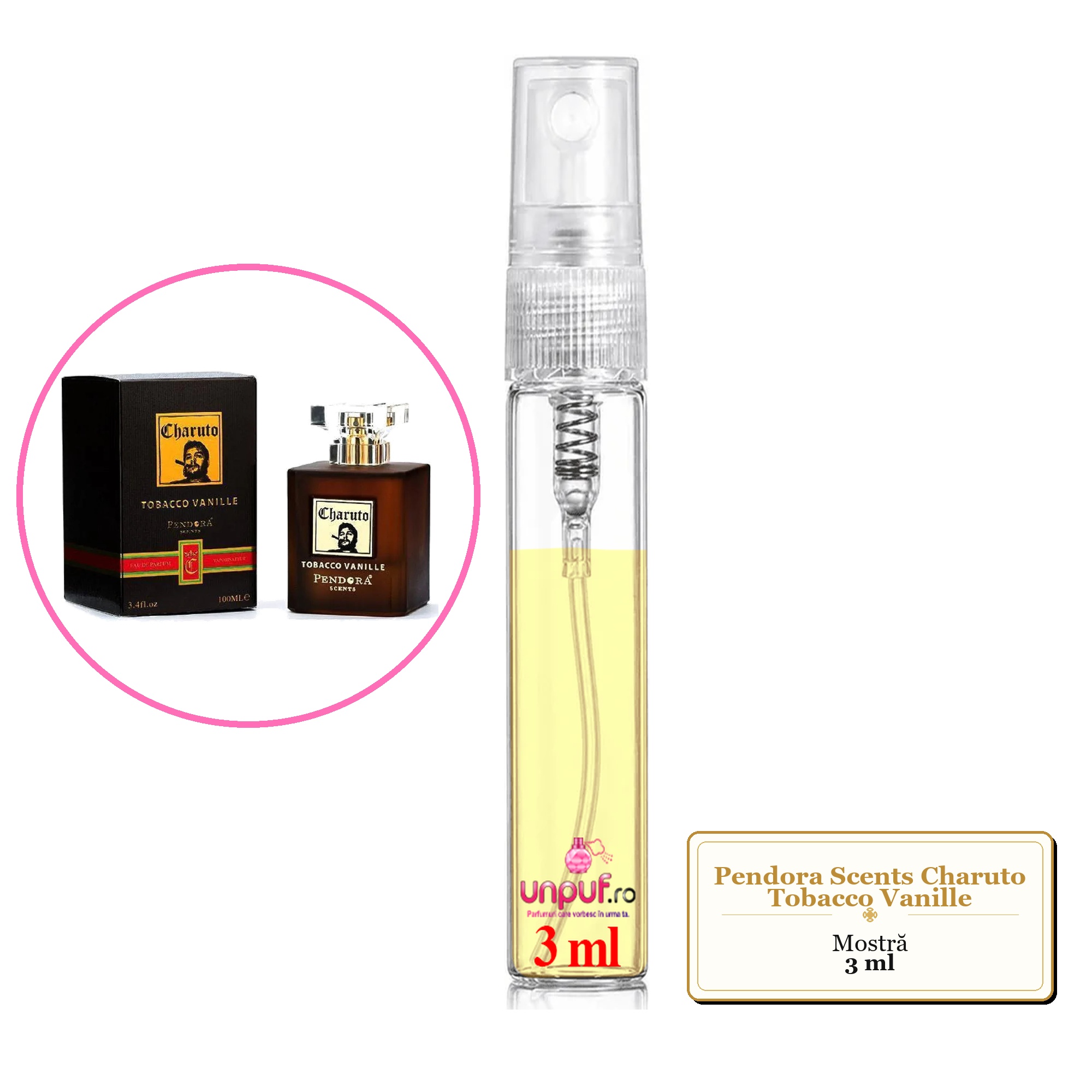 Mostra fiola din Parfumul Pendora Scents Charuto Tobacco Vanille, decant sticla cu pulverizator 