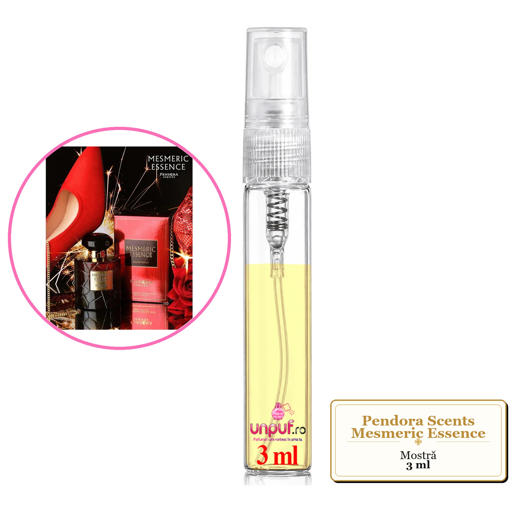 Mostra fiola din Parfumul Pendora Scents Mesmeric Essence, decant sticla cu pulverizator