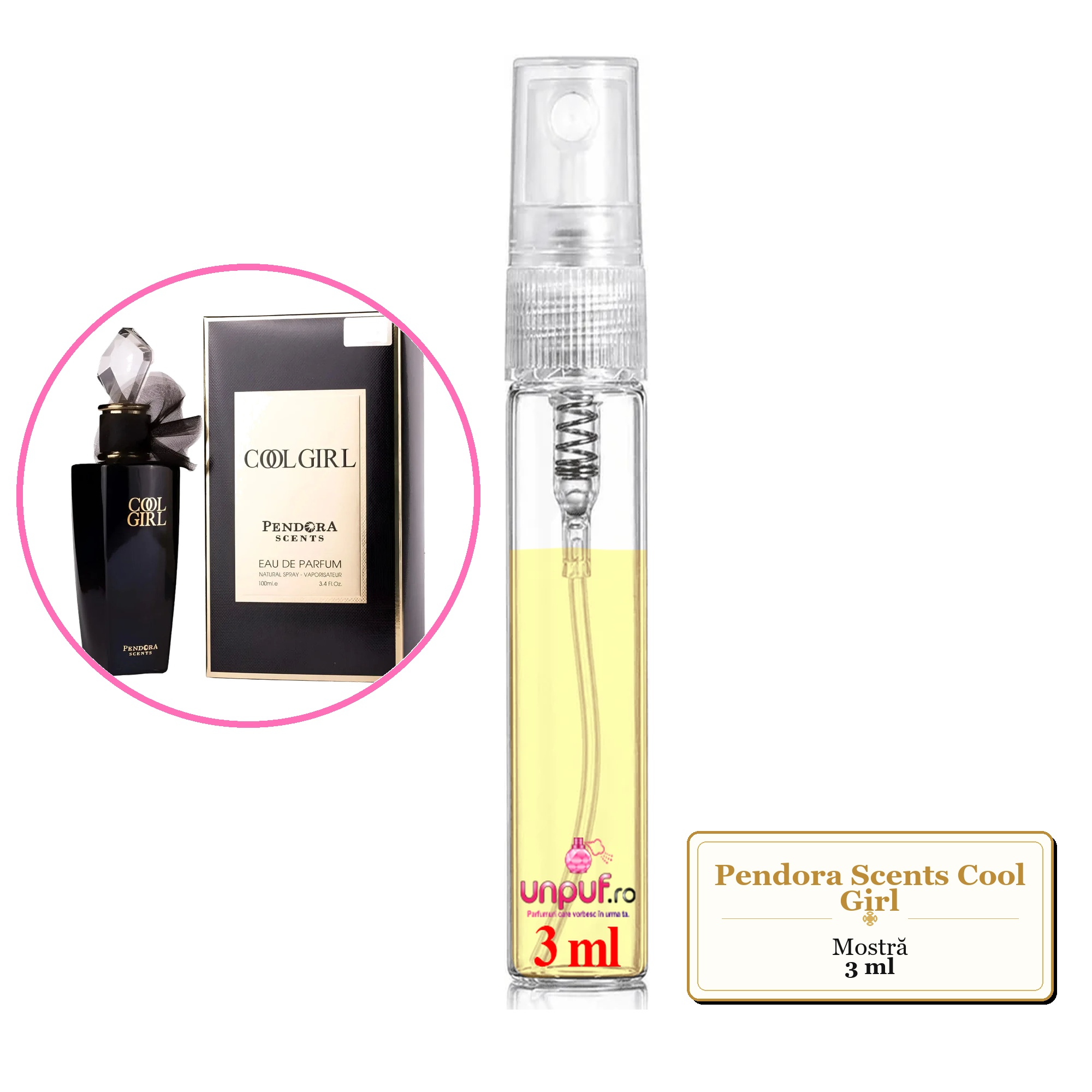 Mostra fiola din Parfumul Pendora Scents Cool Girl, decant sticla cu pulverizator 