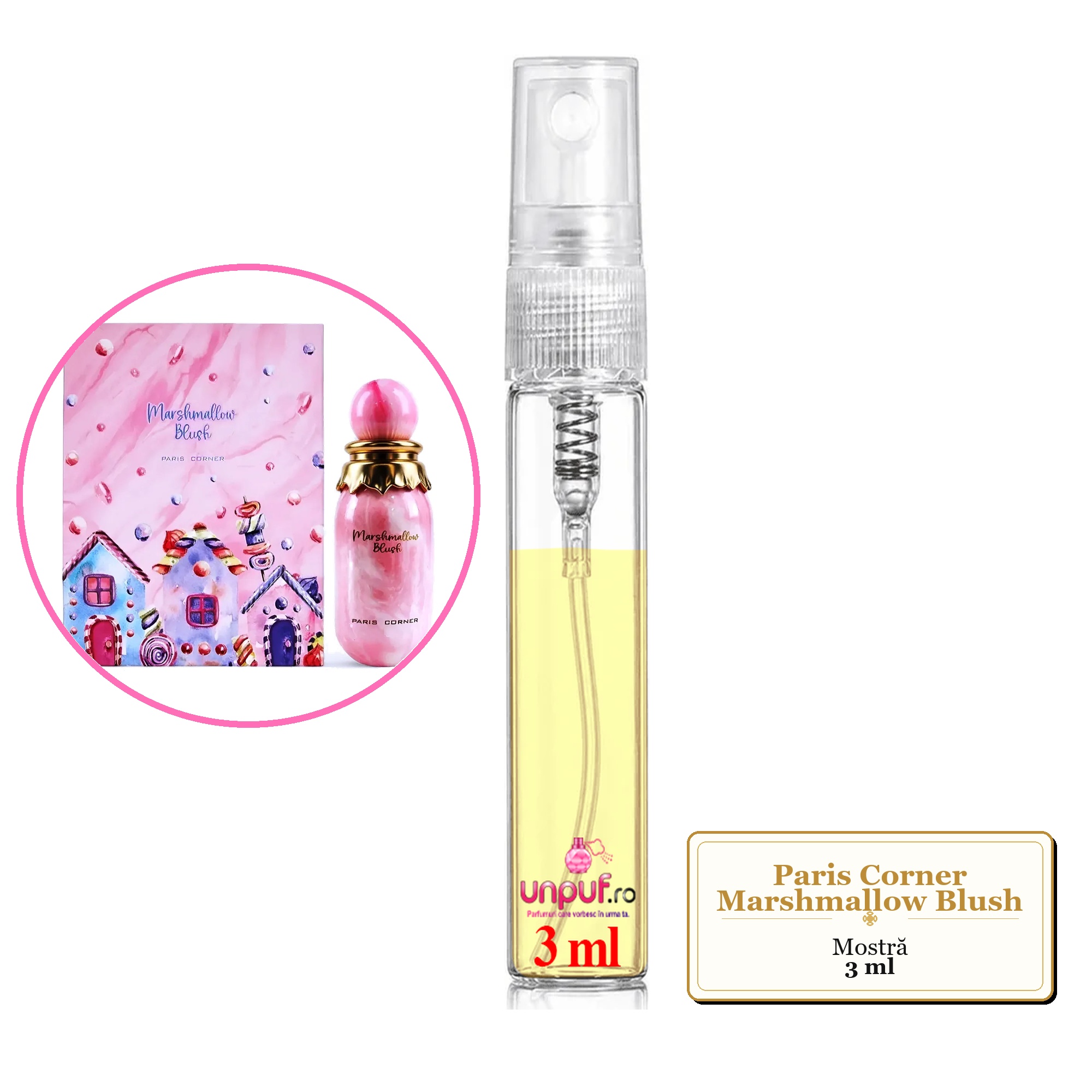 Mostra fiola din Parfumul Paris Corner Marshmallow Blush, decant sticla cu pulverizator 