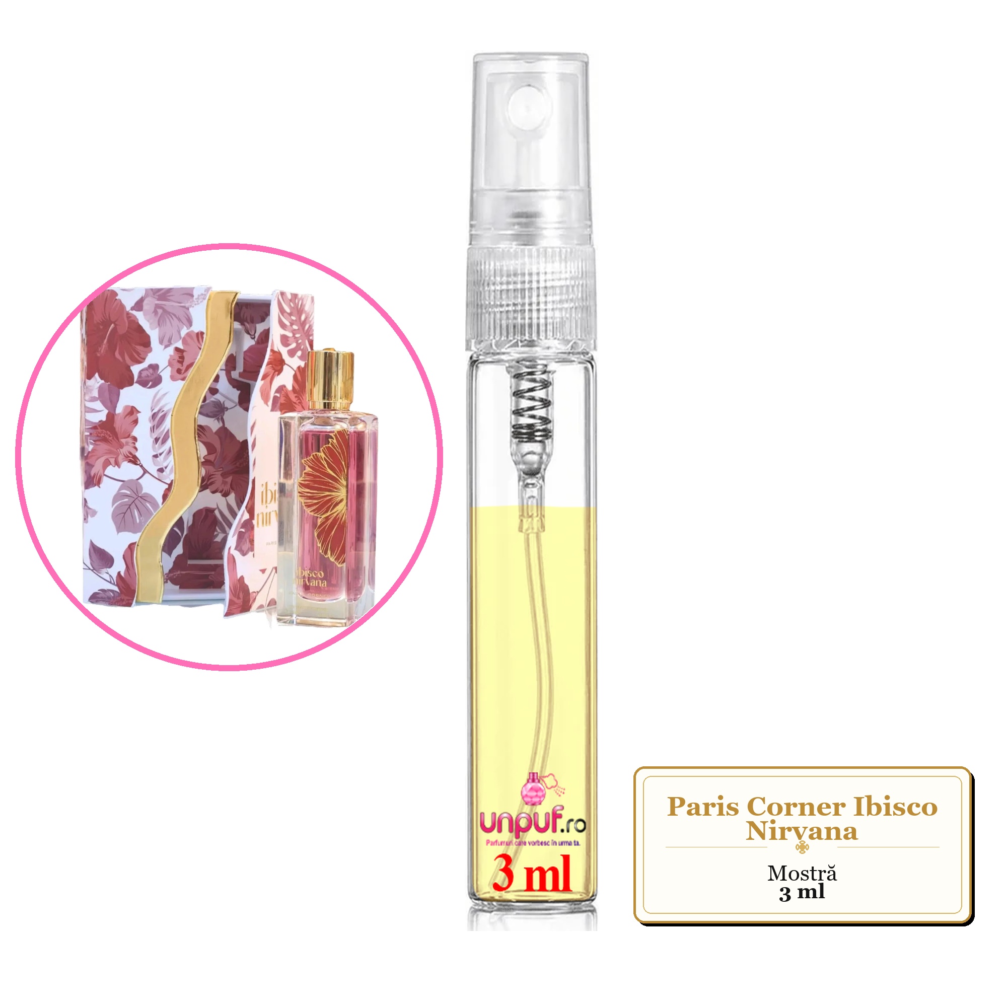 Mostra fiola din Parfumul Paris Corner Ibisco Nirvana, decant sticla cu pulverizator 