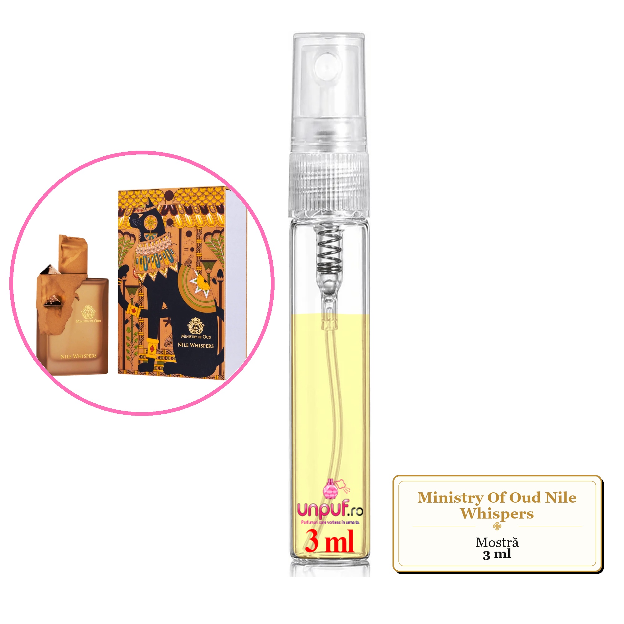 Mostra fiola din Parfumul Ministry Of Oud Nile Whispers, decant sticla cu pulverizator 