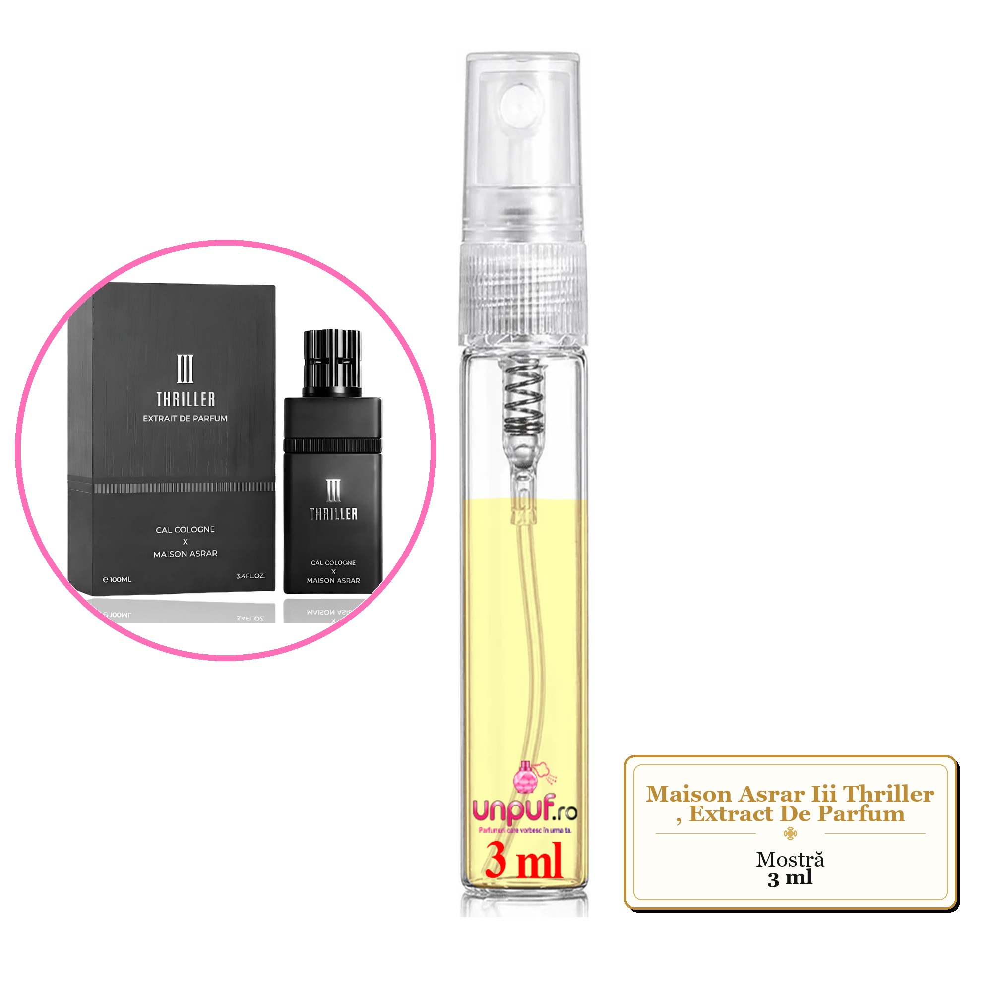 Mostra fiola din Parfumul Maison Asrar Iii Thriller, Extract De Parfum, decant sticla cu pulverizator