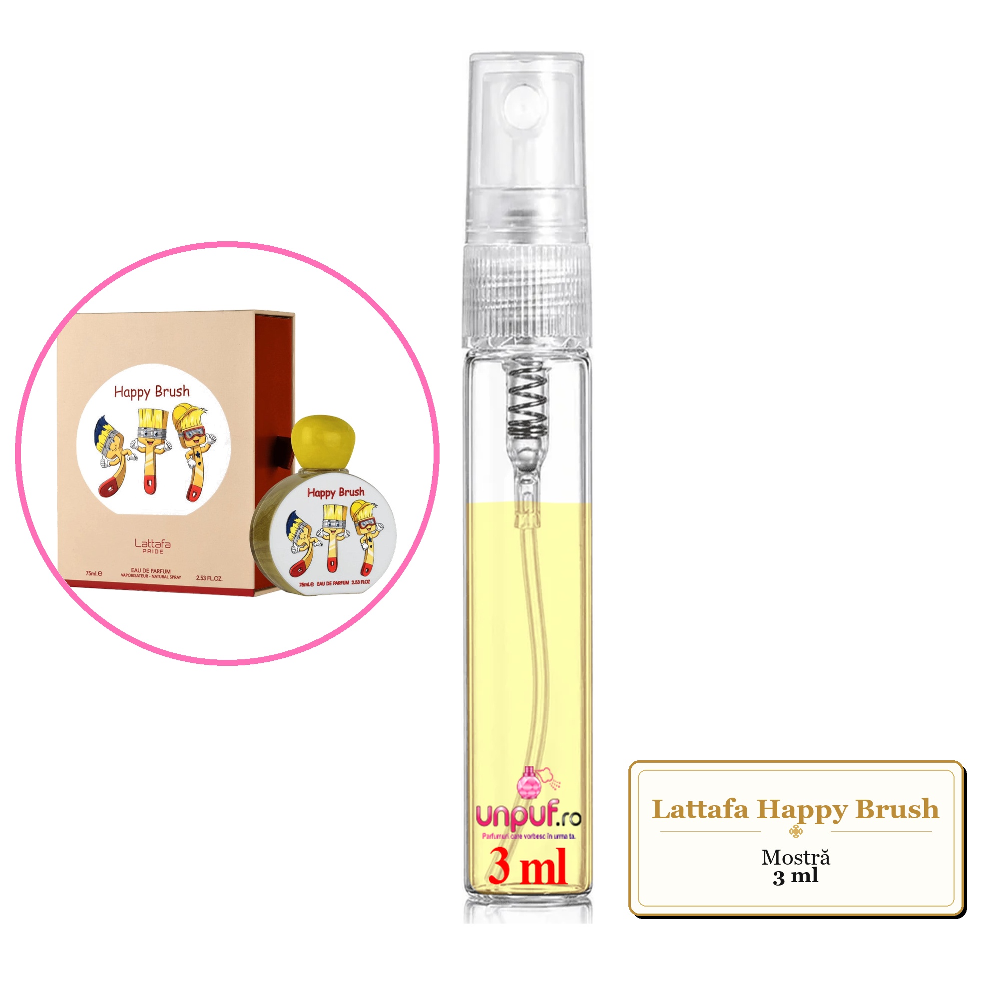 Mostra fiola din Parfumul Lattafa Happy Brush, decant sticla cu pulverizator