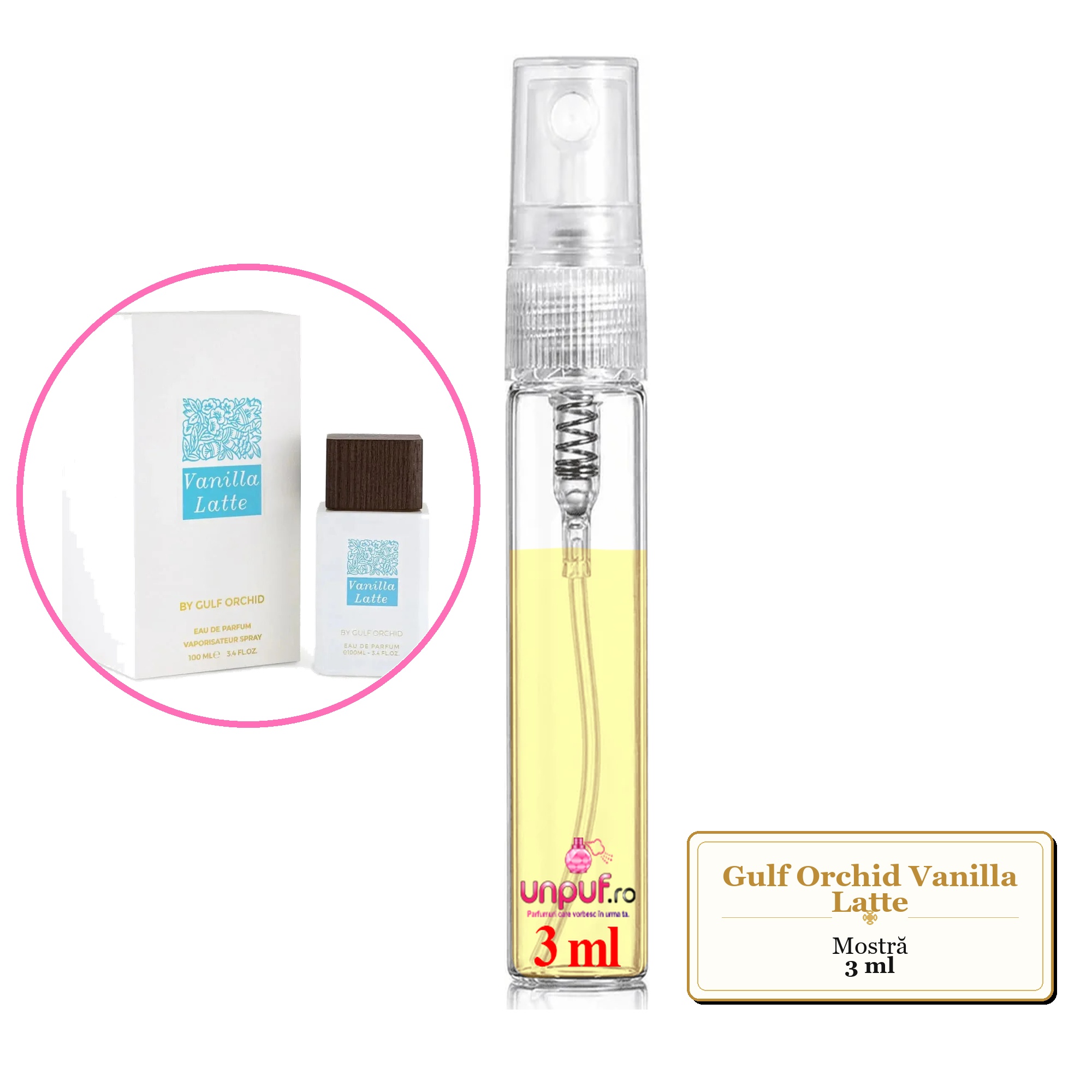 Mostra fiola din Parfumul Gulf Orchid Vanilla Latte, decant sticla cu pulverizator