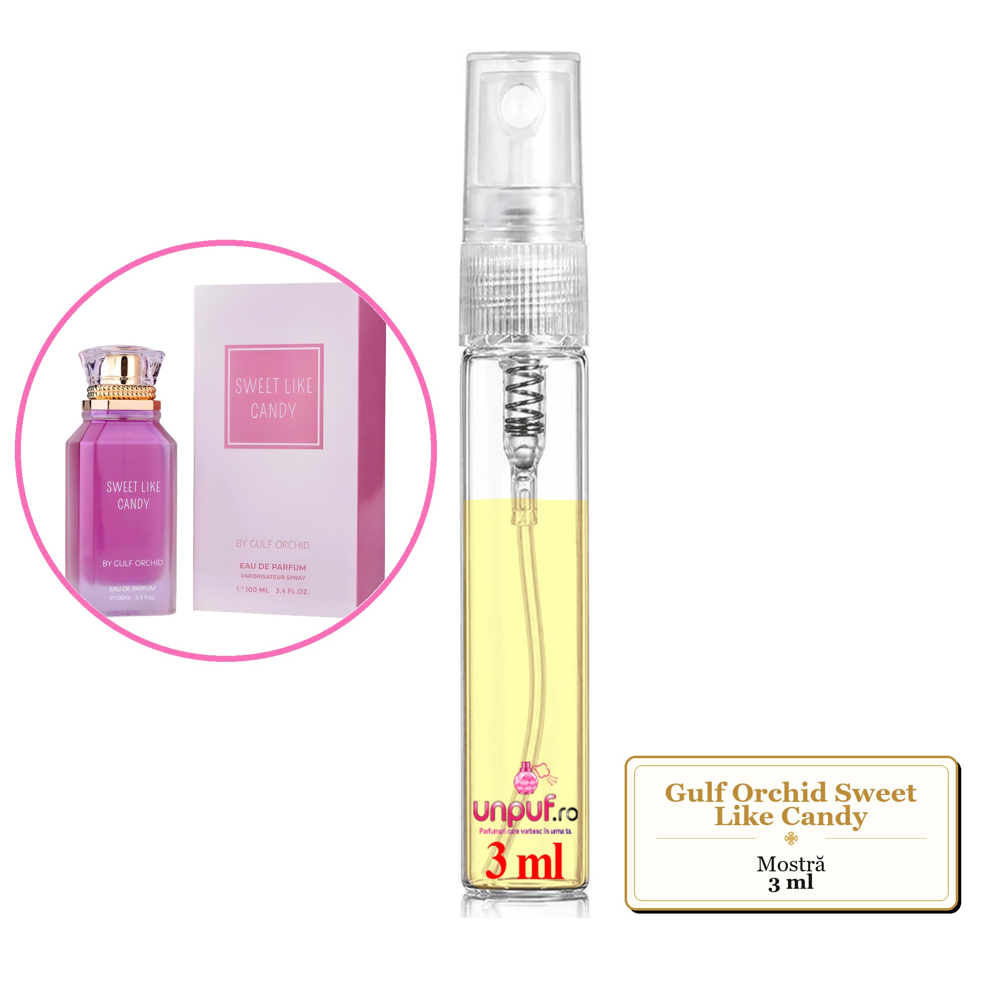 Mostra fiola din Parfumul Gulf Orchid Sweet Like Candy, decant sticla cu pulverizator 