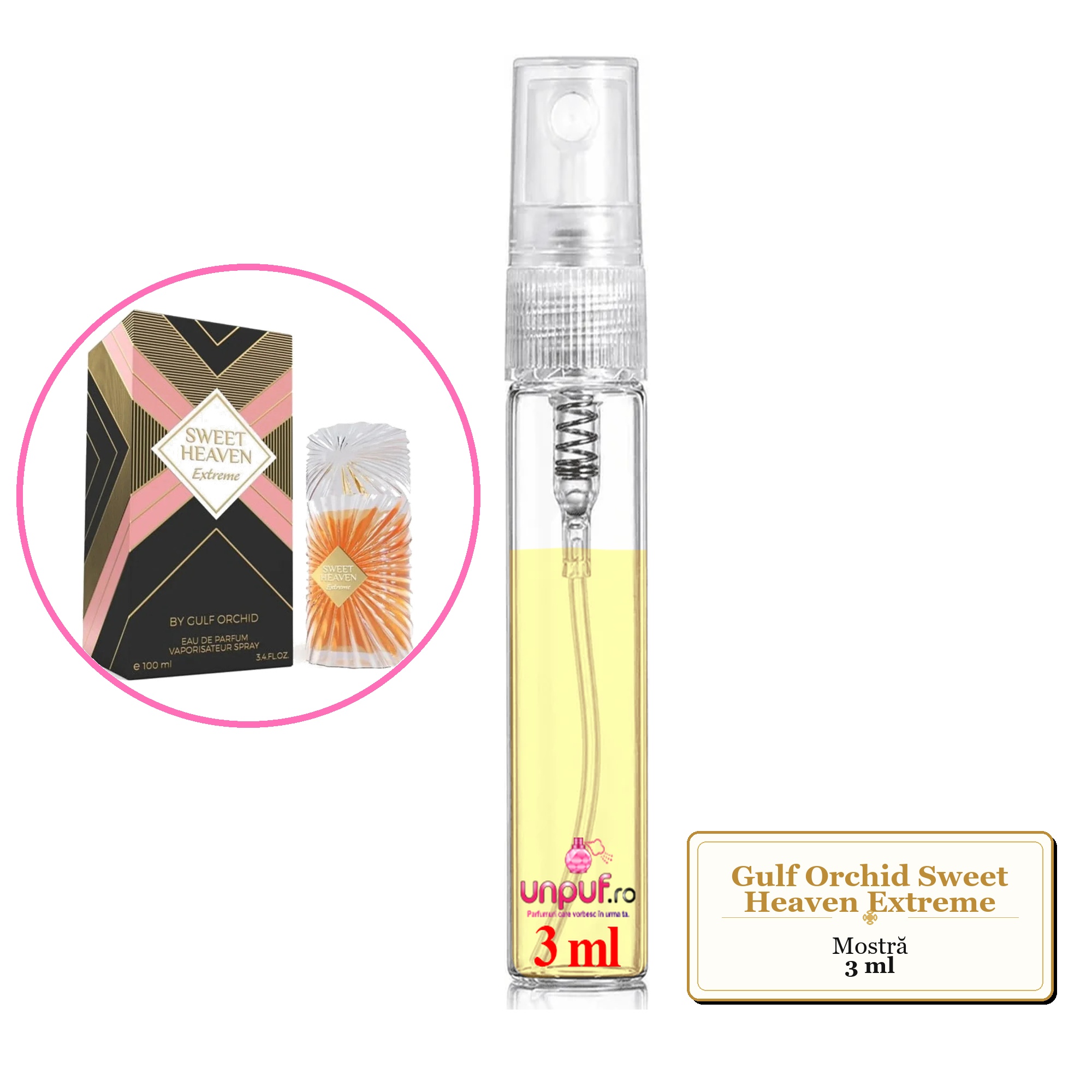 Mostra fiola din Parfumul Gulf Orchid Sweet Heaven Extreme, decant sticla cu pulverizator 