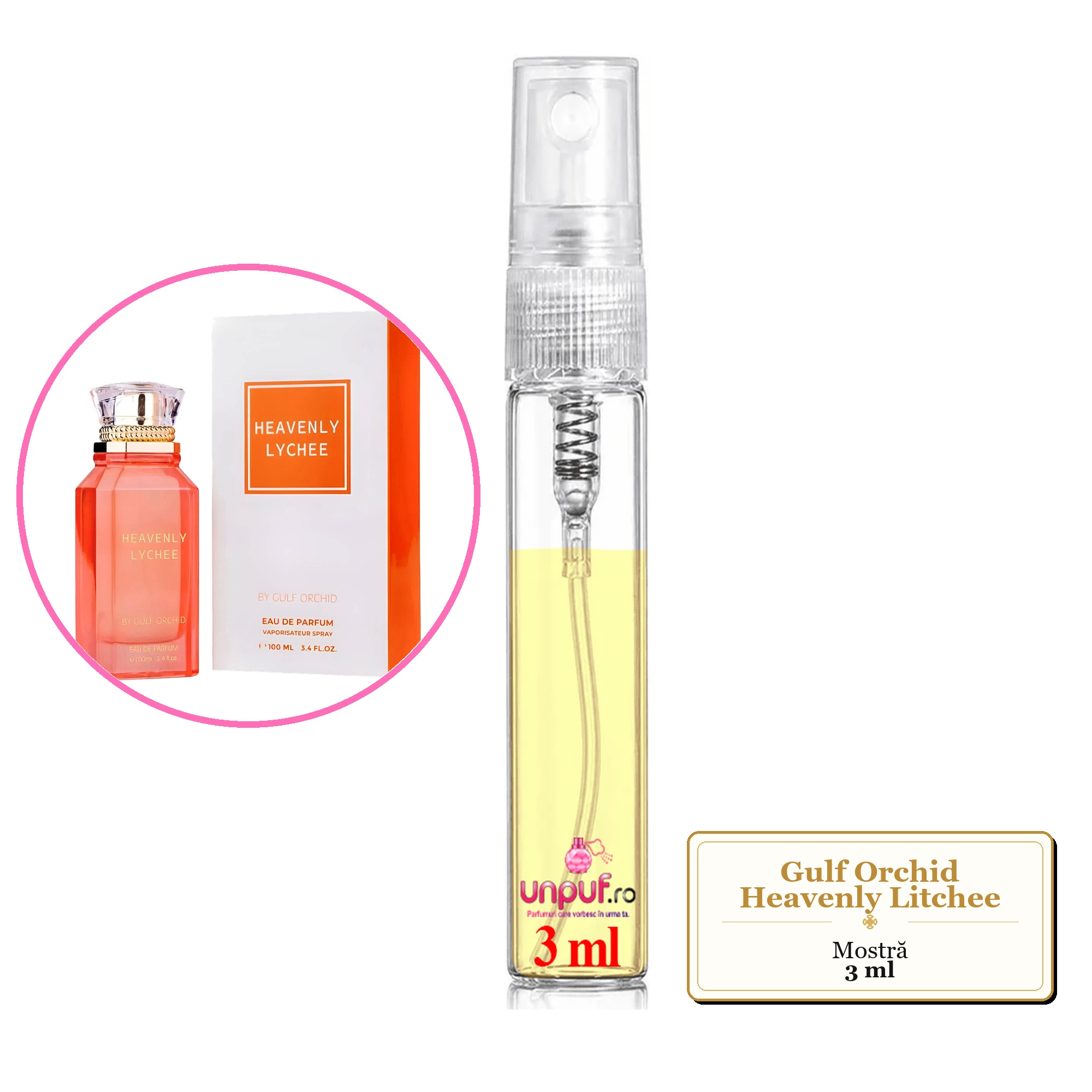 Mostra fiola din Parfumul Gulf Orchid Heavenly Litchee, decant sticla cu pulverizator