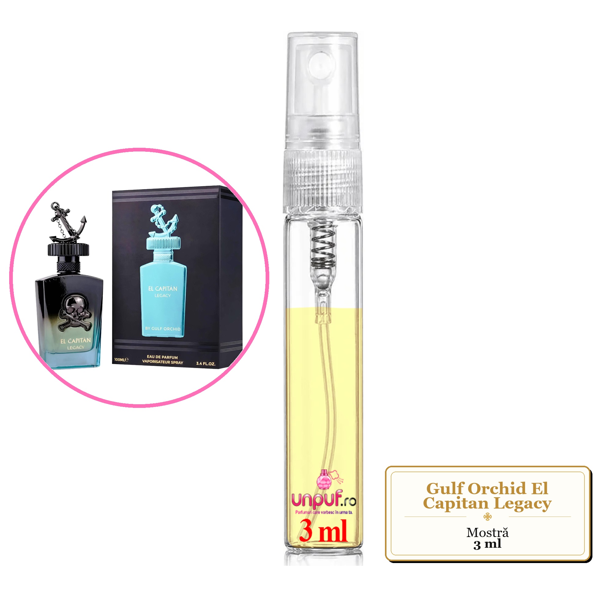 Mostra fiola din Parfumul Gulf Orchid El Capitan Legacy, decant sticla cu pulverizator