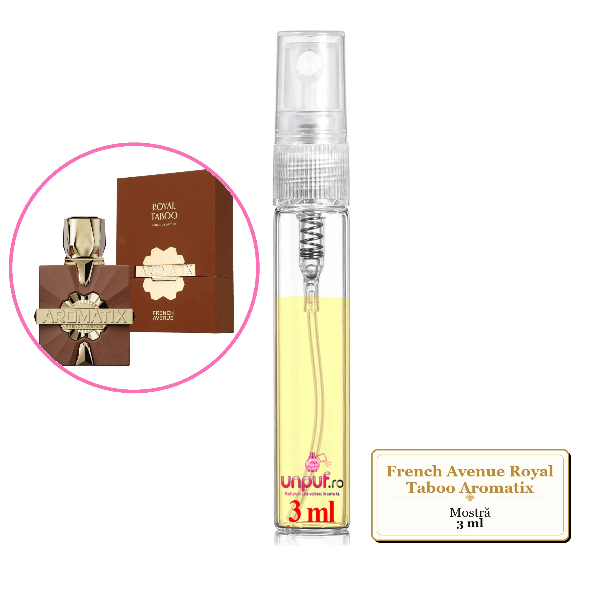 Mostra fiola din Parfumul French Avenue Royal Taboo Aromatix, decant sticla cu pulverizator