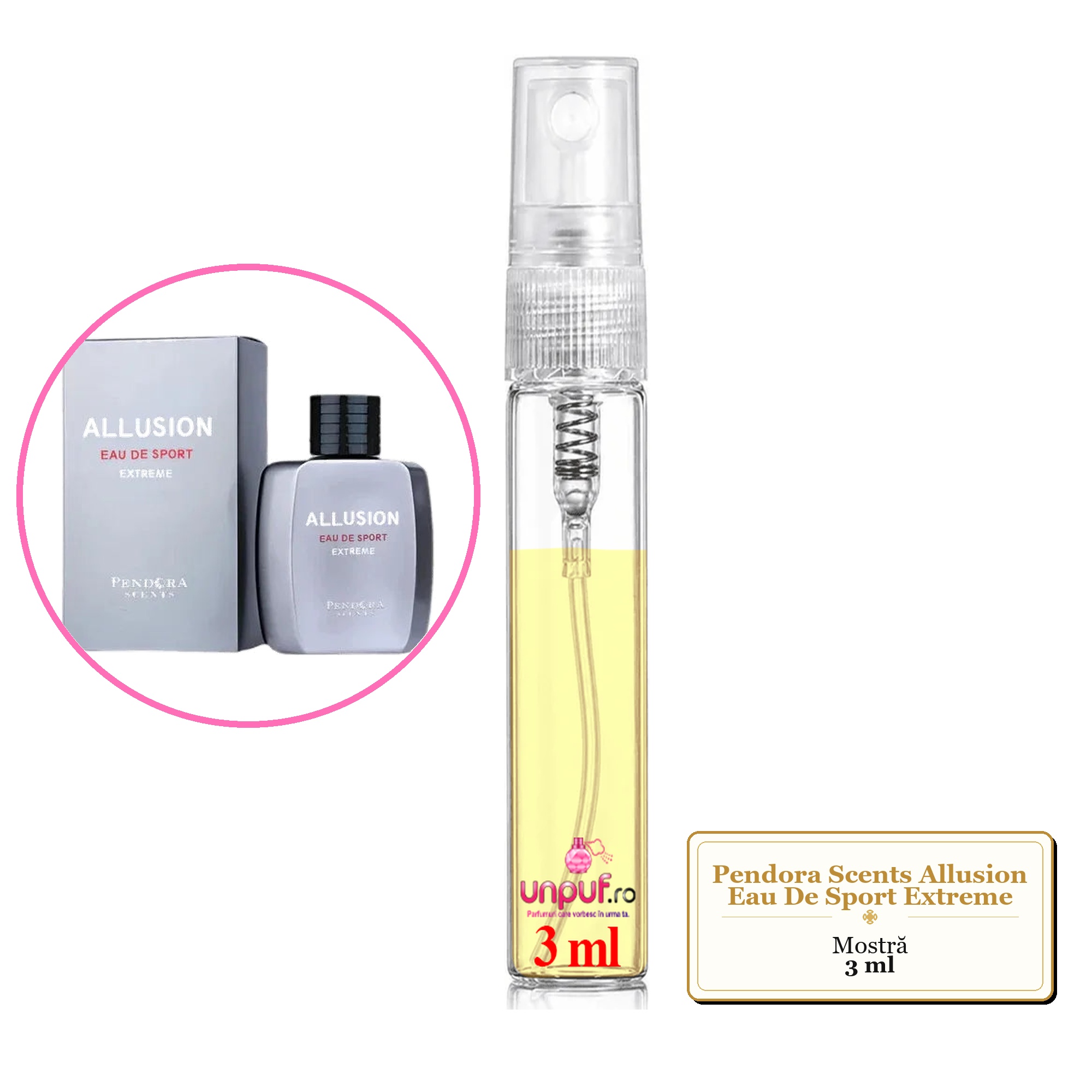 Mostra fiola din Parfumul Pendora Scents Allusion Eau De Sport Extreme, decant sticla cu pulverizator