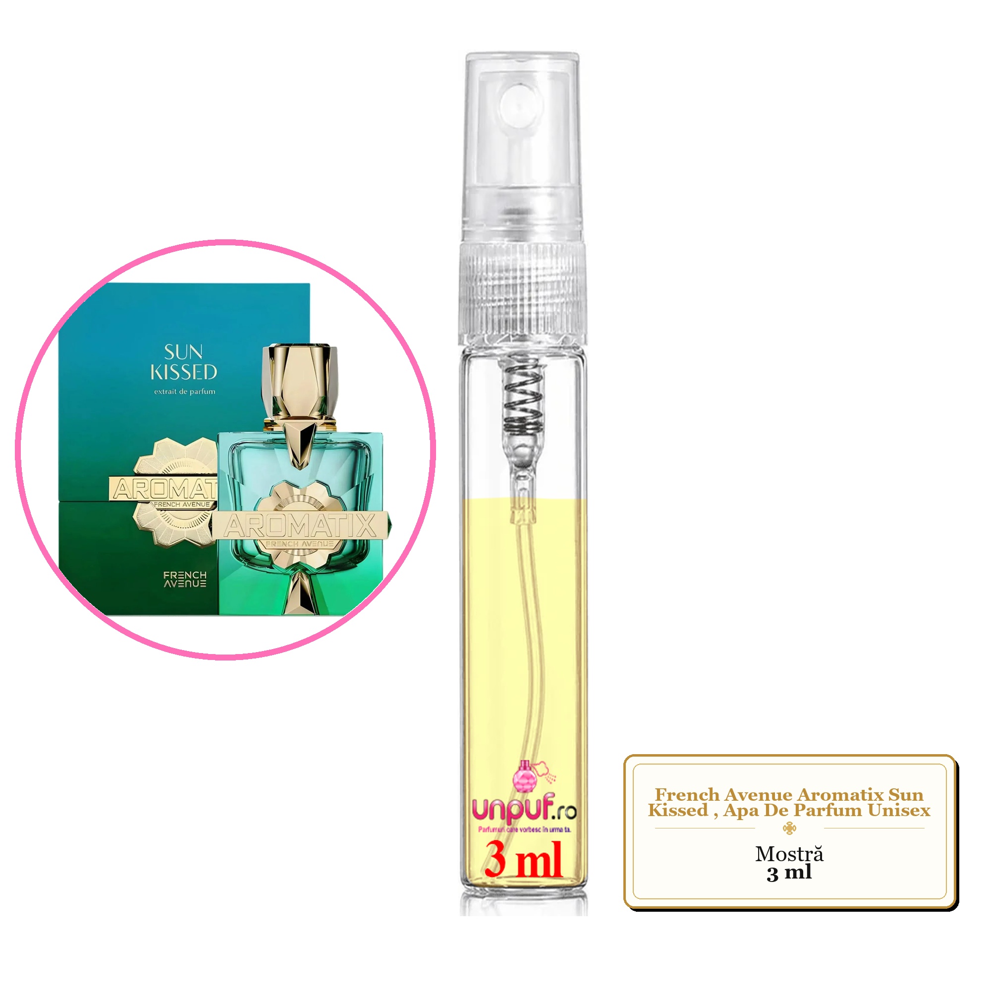 Mostra fiola din Parfumul French Avenue Aromatix Sun Kissed, Apa De Parfum Unisex, decant sticla cu pulverizator 