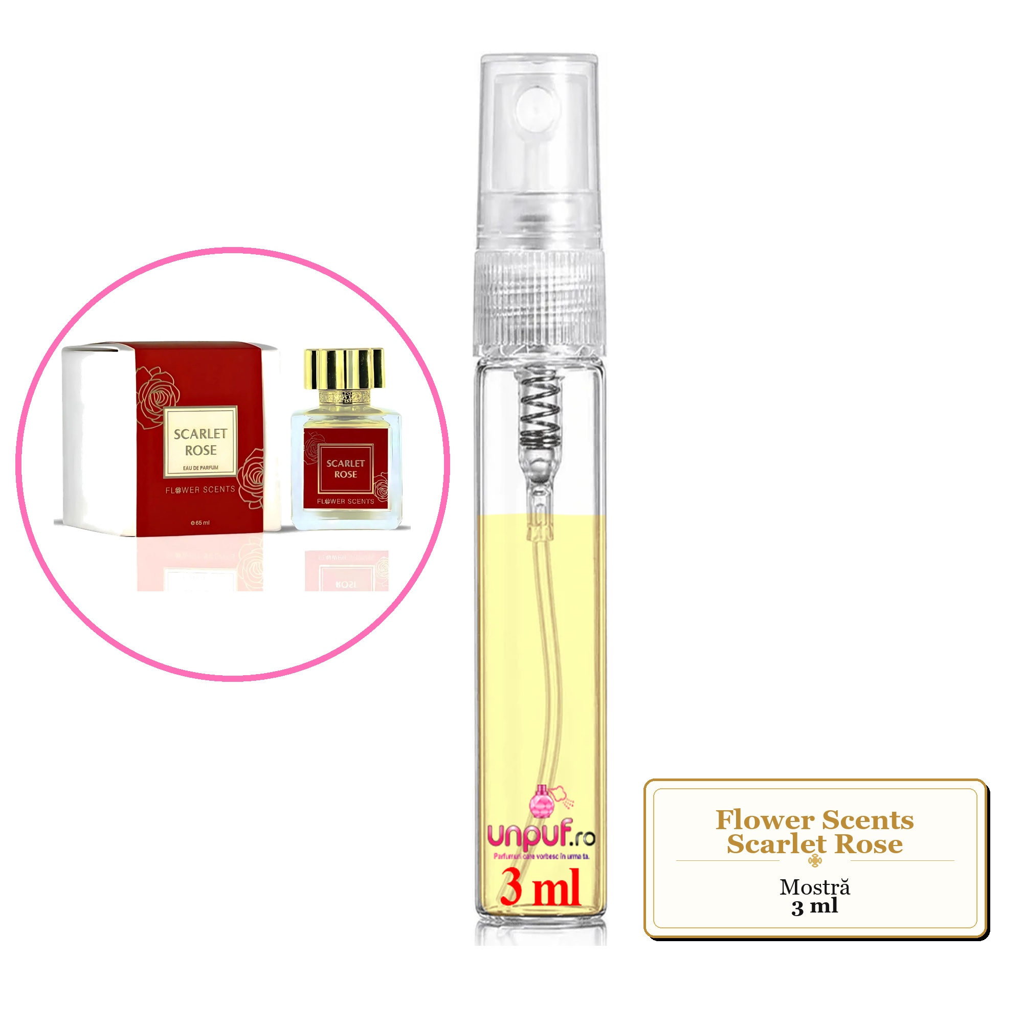 Mostra fiola din Parfumul Flower Scents Scarlet Rose, decant sticla cu pulverizator