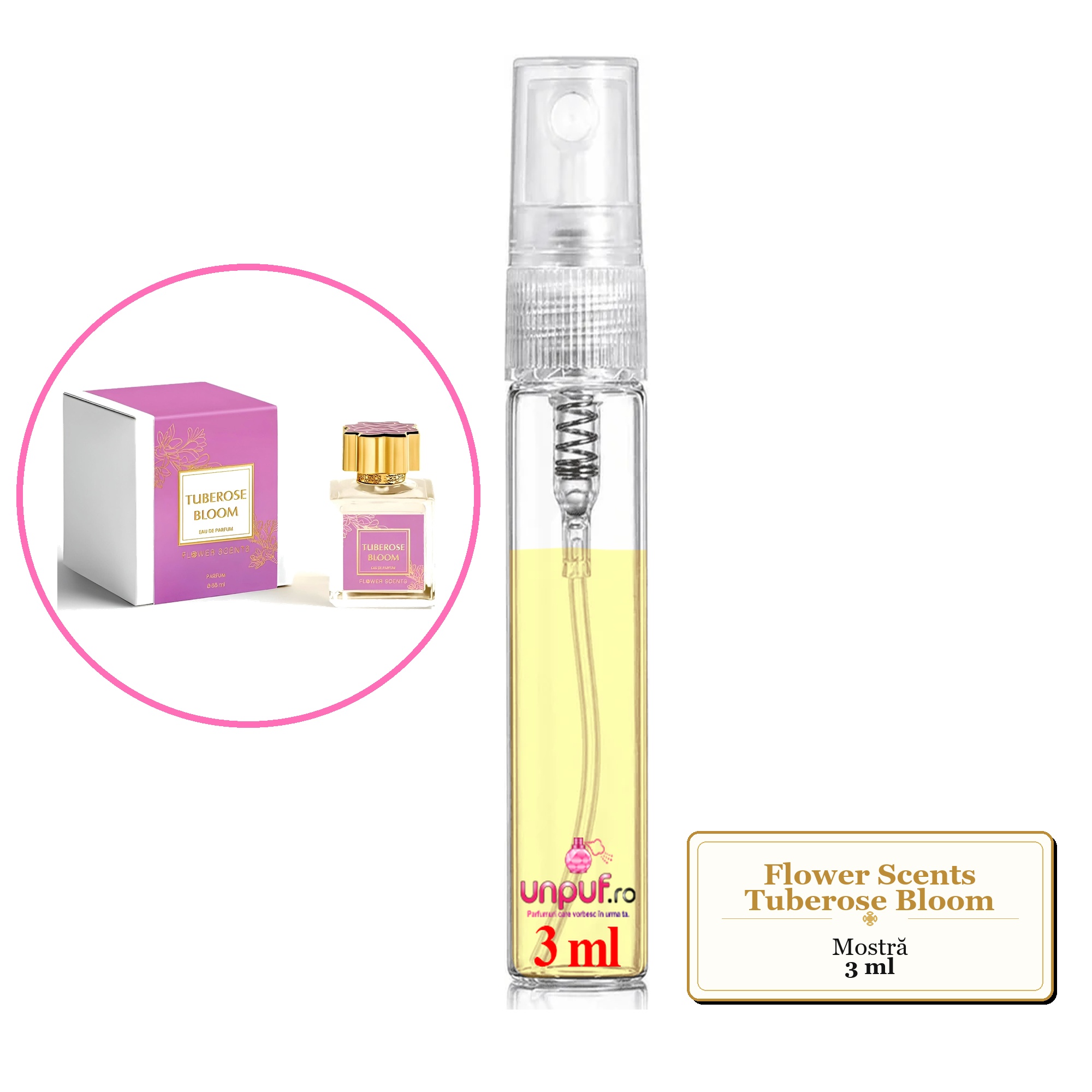 Mostra fiola din Parfumul Flower Scents Tuberose Bloom, decant sticla cu pulverizator