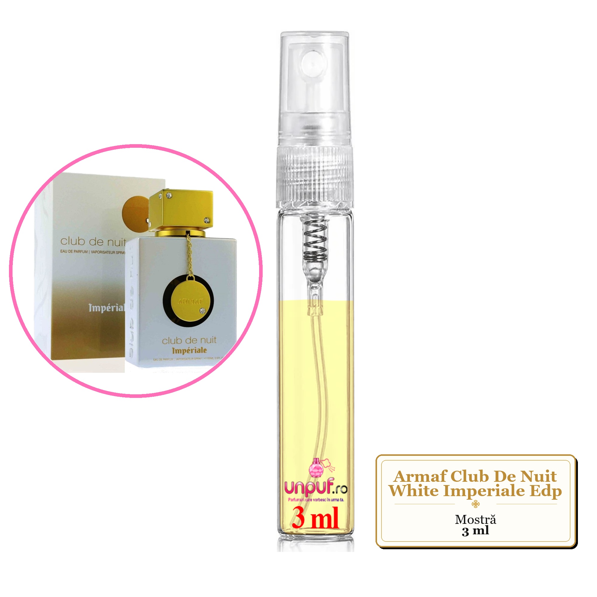 Mostra fiola din Parfumul Armaf Club De Nuit White Imperiale Edp, decant sticla cu pulverizator
