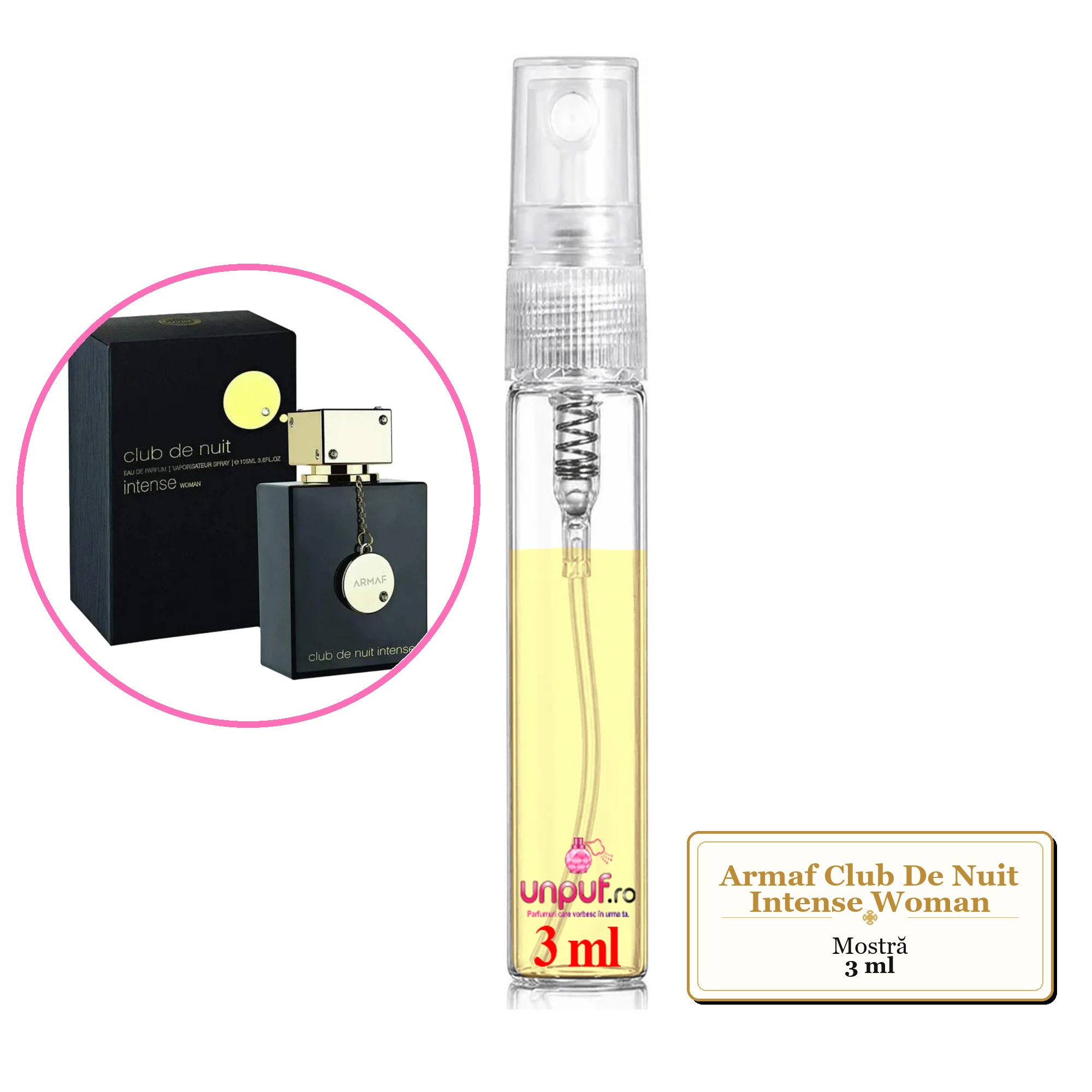 Mostra fiola din Parfumul Armaf Club De Nuit Intense Woman, decant sticla cu pulverizator