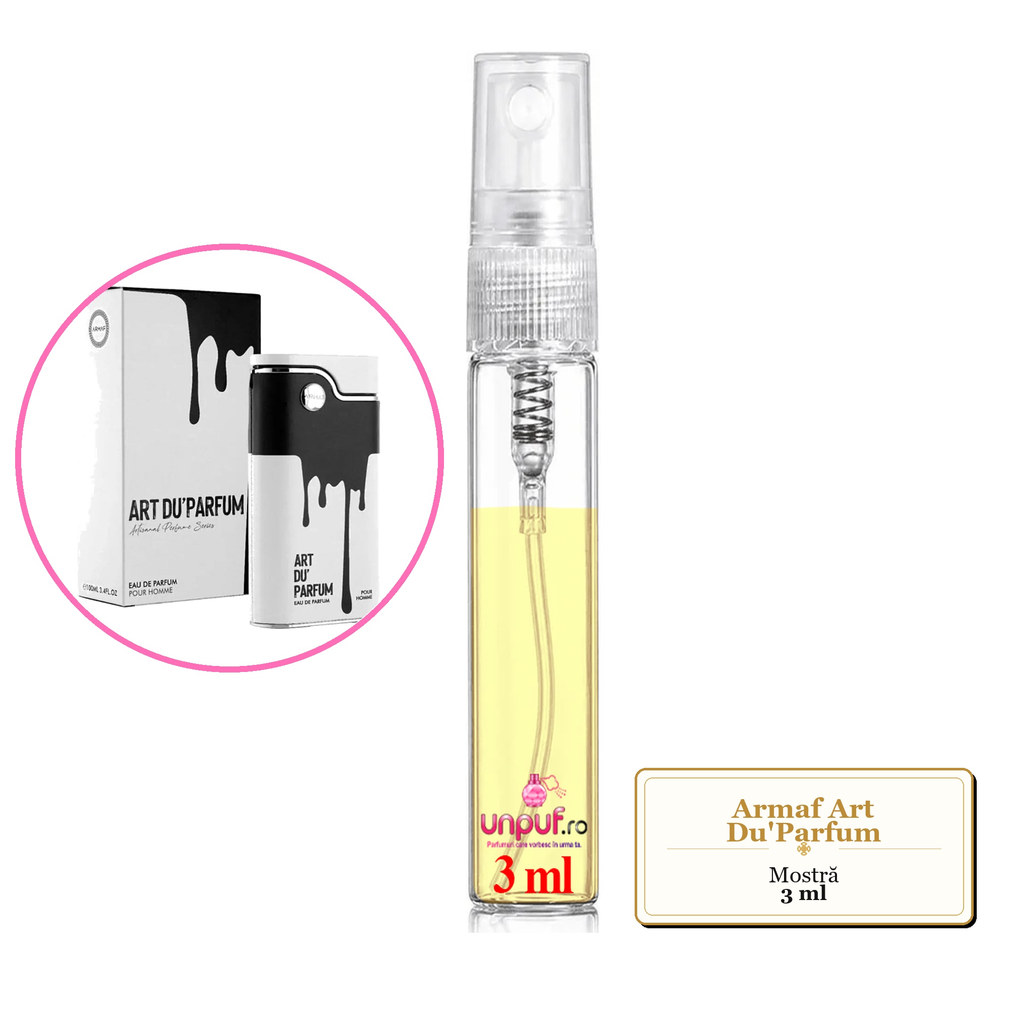 Mostra fiola din Parfumul Armaf Art Du'Parfum, decant sticla cu pulverizator