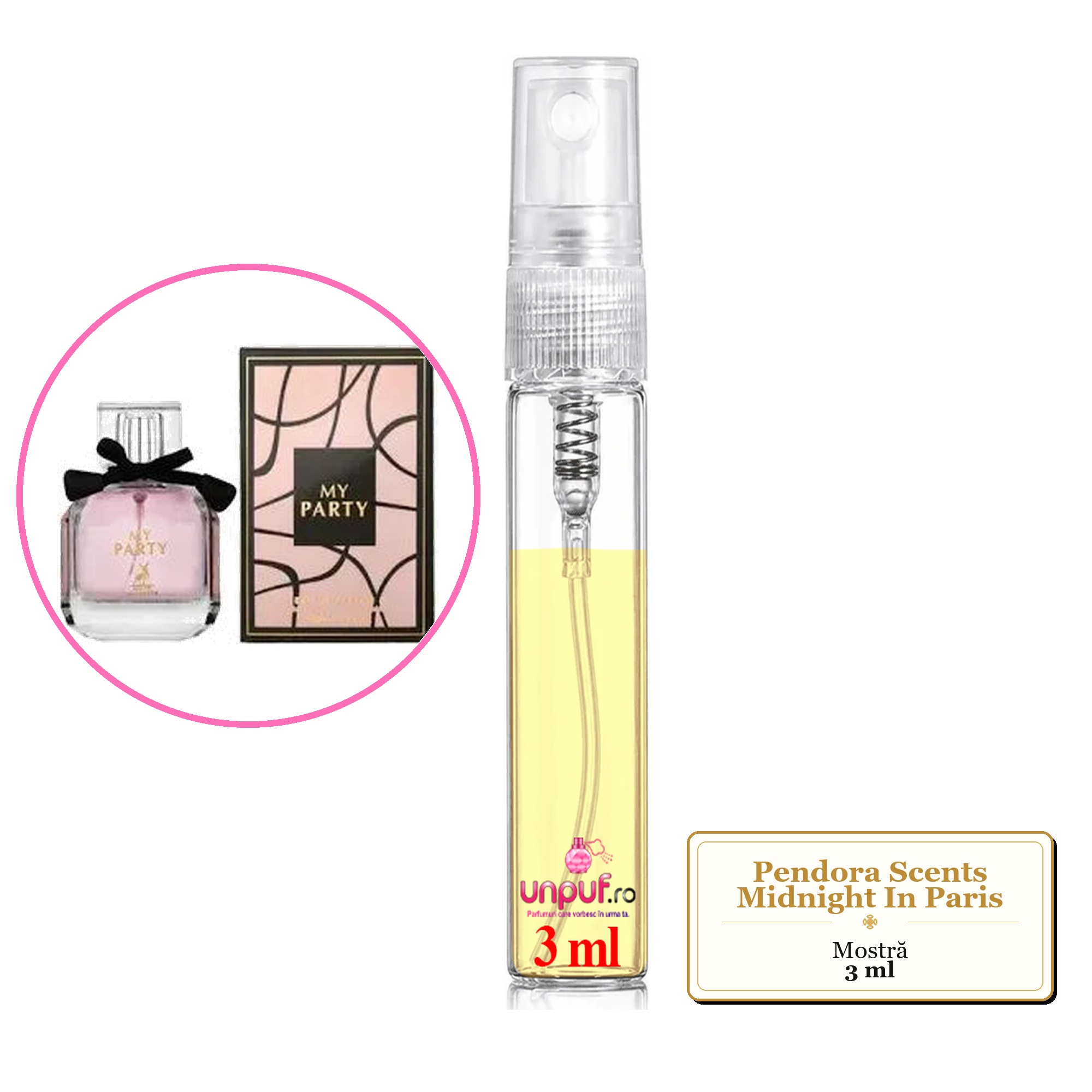 Mostra fiola din Parfumul Pendora Scents Midnight In Paris, decant sticla cu pulverizator 
