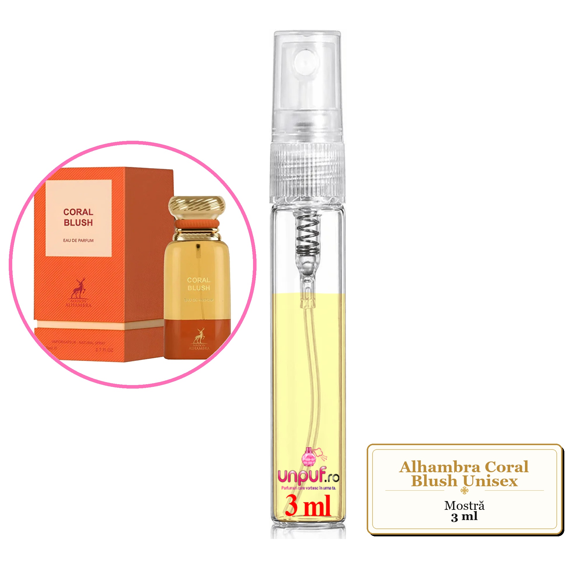 Mostra fiola din Parfumul Alhambra Coral Blush Unisex, decant sticla cu pulverizator