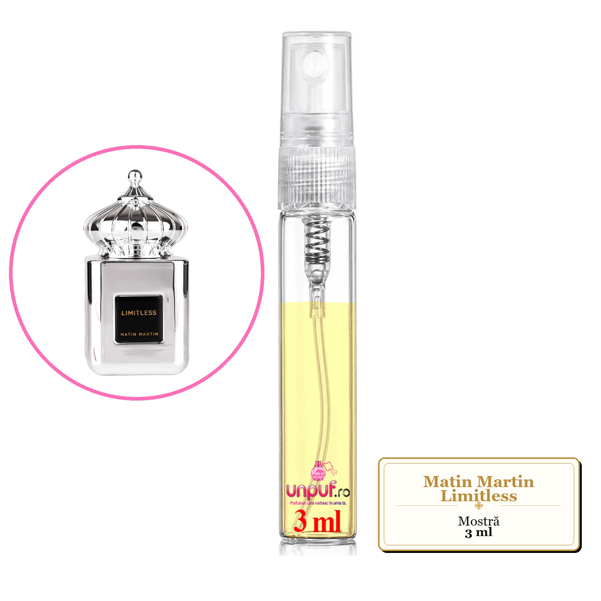 Mostra fiola din Parfumul Matin Martin Limitless, decant sticla cu pulverizator