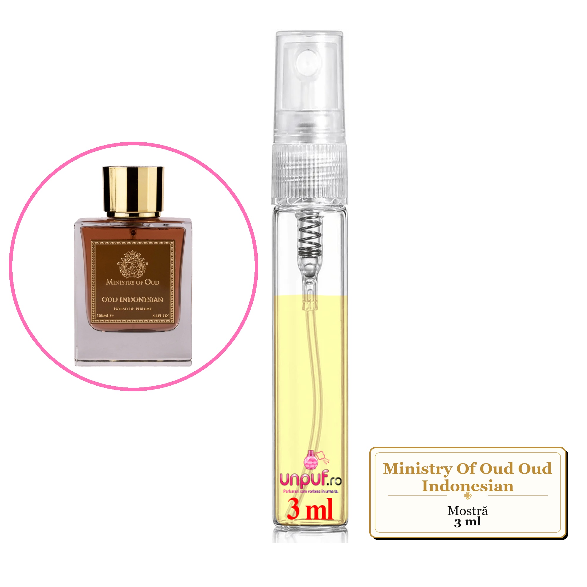 Mostra fiola din Parfumul Ministry Of Oud Oud Indonesian, decant sticla cu pulverizator 