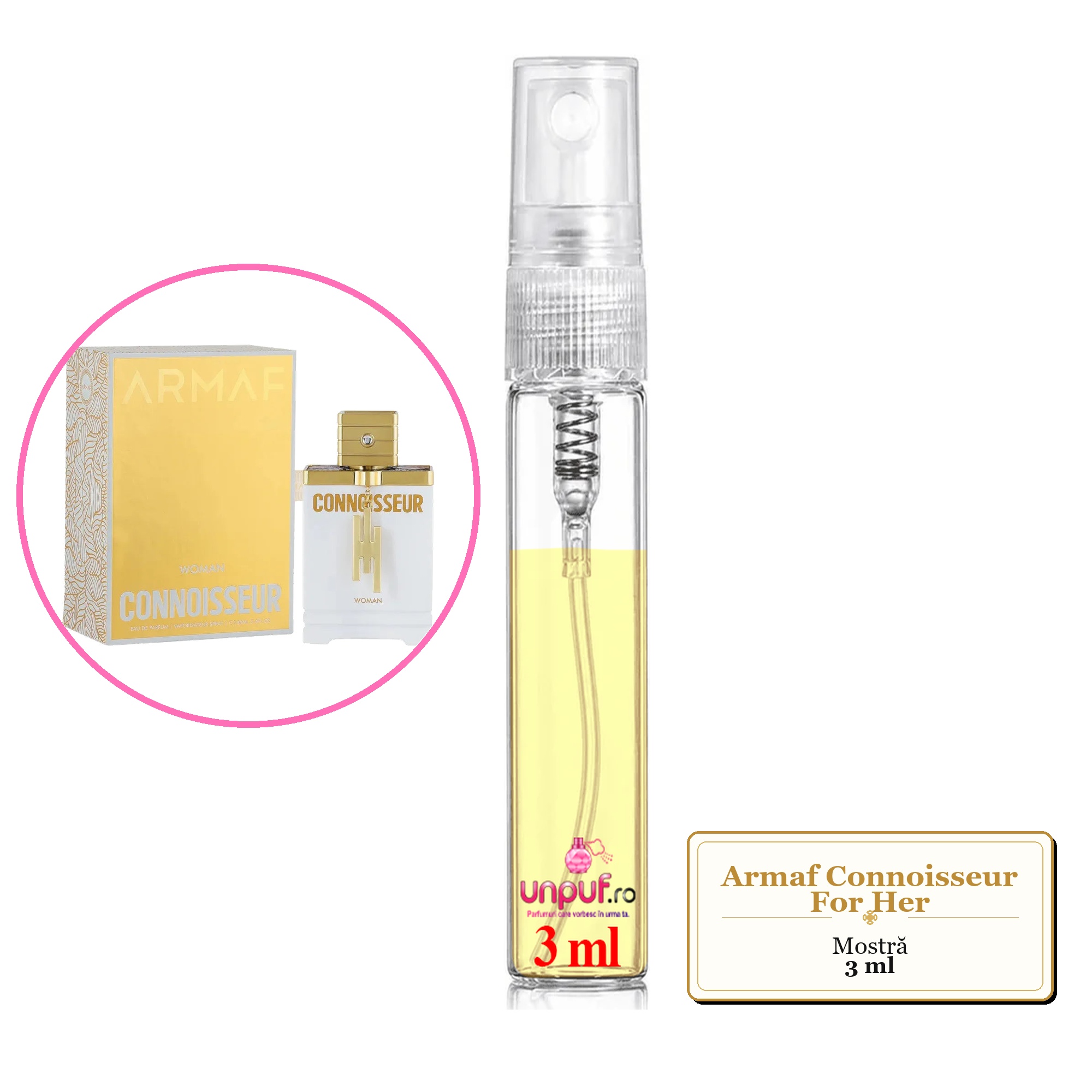 Mostra fiola din Parfumul Armaf Connoisseur For Her, decant sticla cu pulverizator 