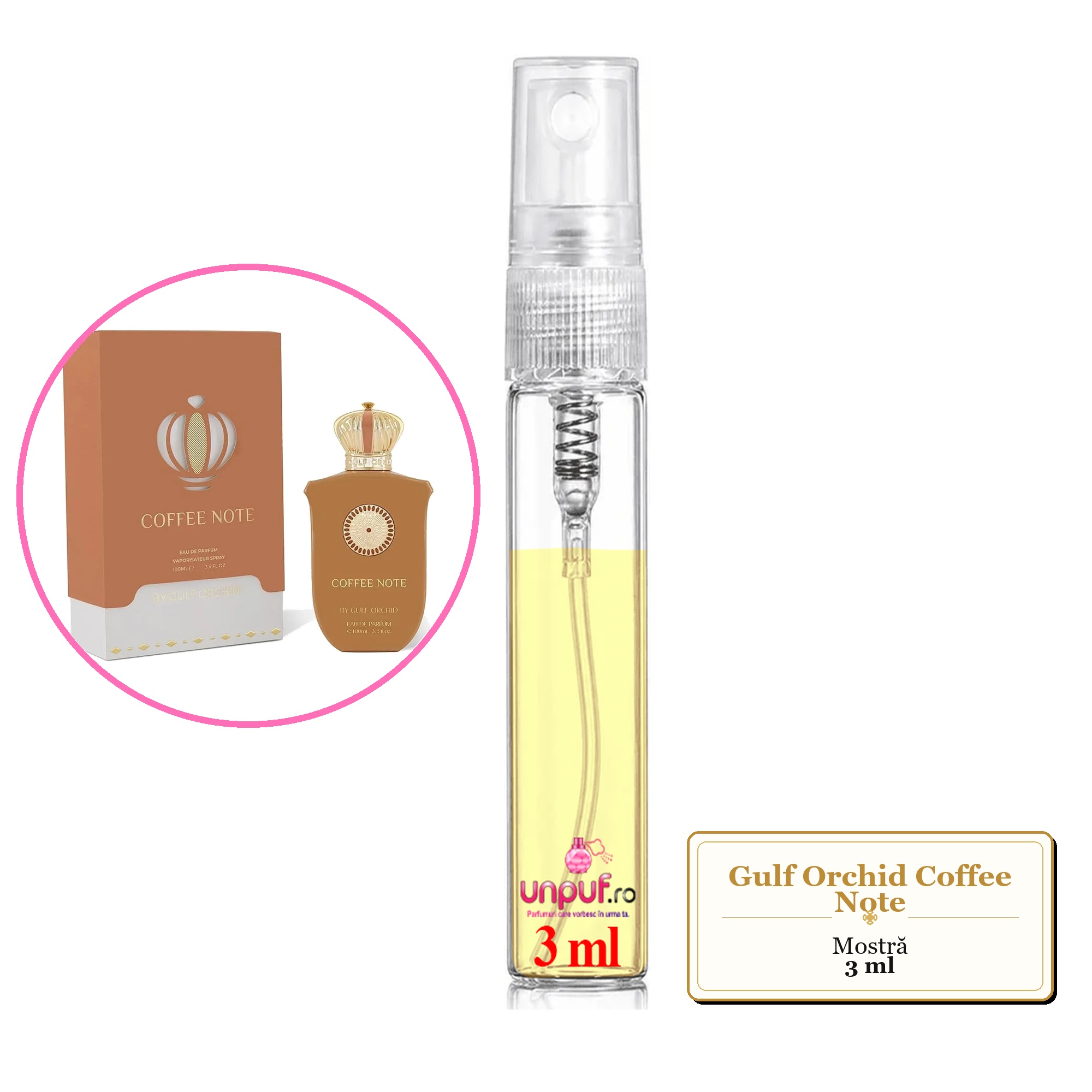 Mostra fiola din Parfumul Gulf Orchid Coffee Note, decant sticla cu pulverizator 