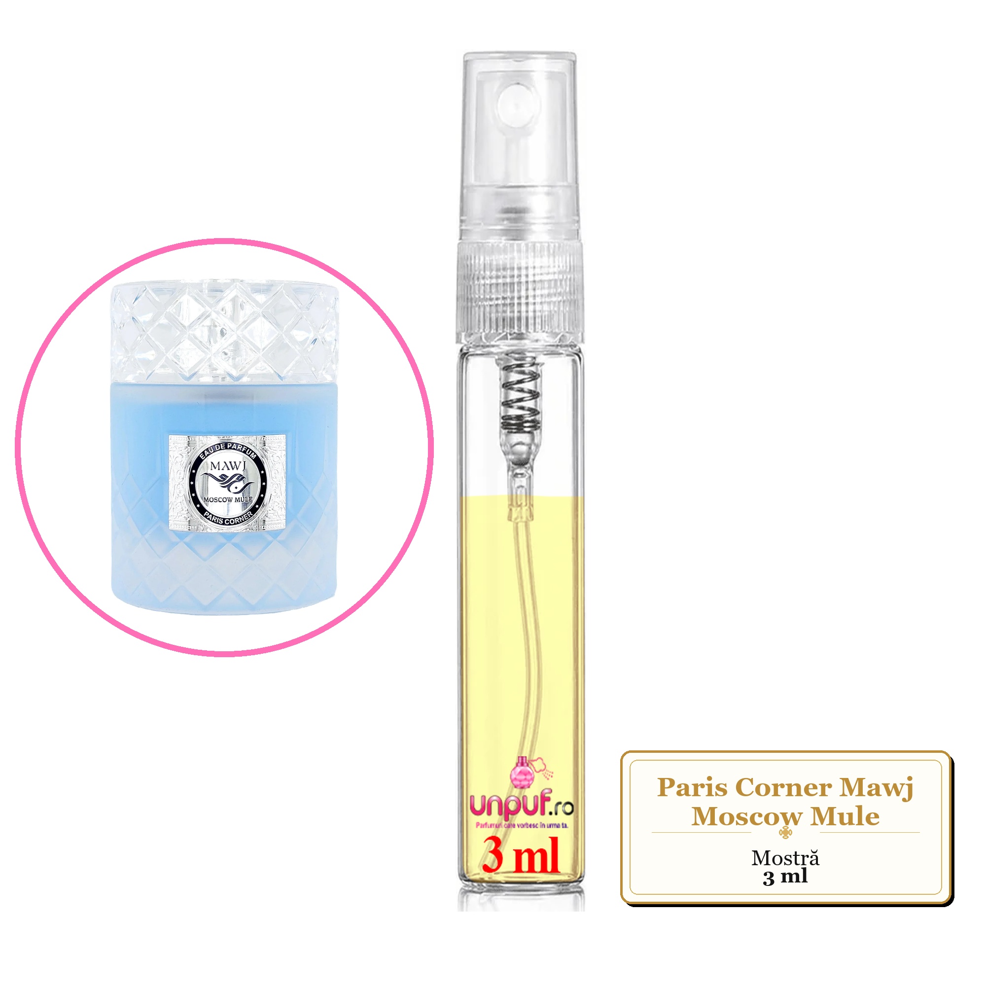 Mostra fiola din Parfumul Paris Corner Mawj Moscow Mule, decant sticla cu pulverizator 