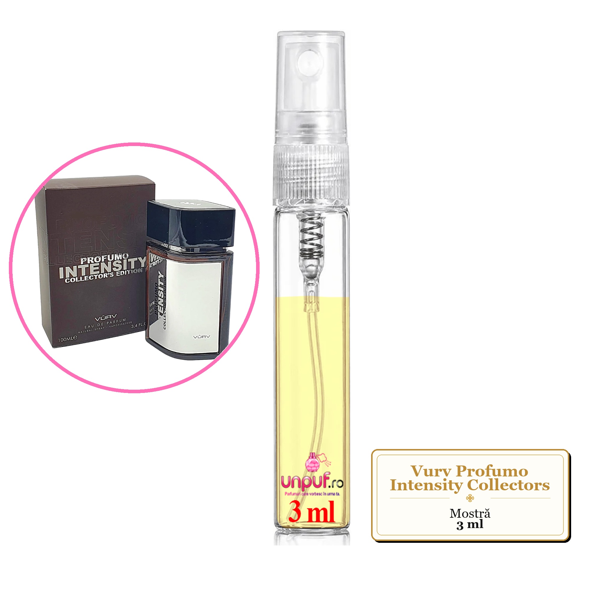Mostra fiola din Parfumul Vurv Profumo Intensity Collectors, decant sticla cu pulverizator