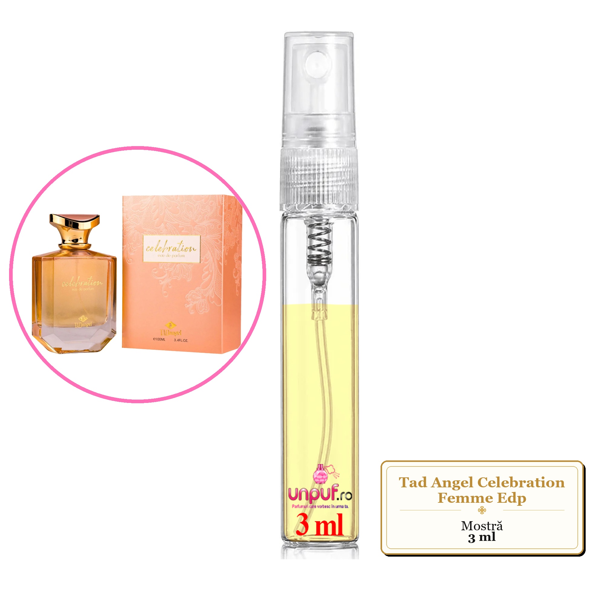 Mostra fiola din Parfumul Tad Angel Celebration Femme Edp, decant sticla cu pulverizator 