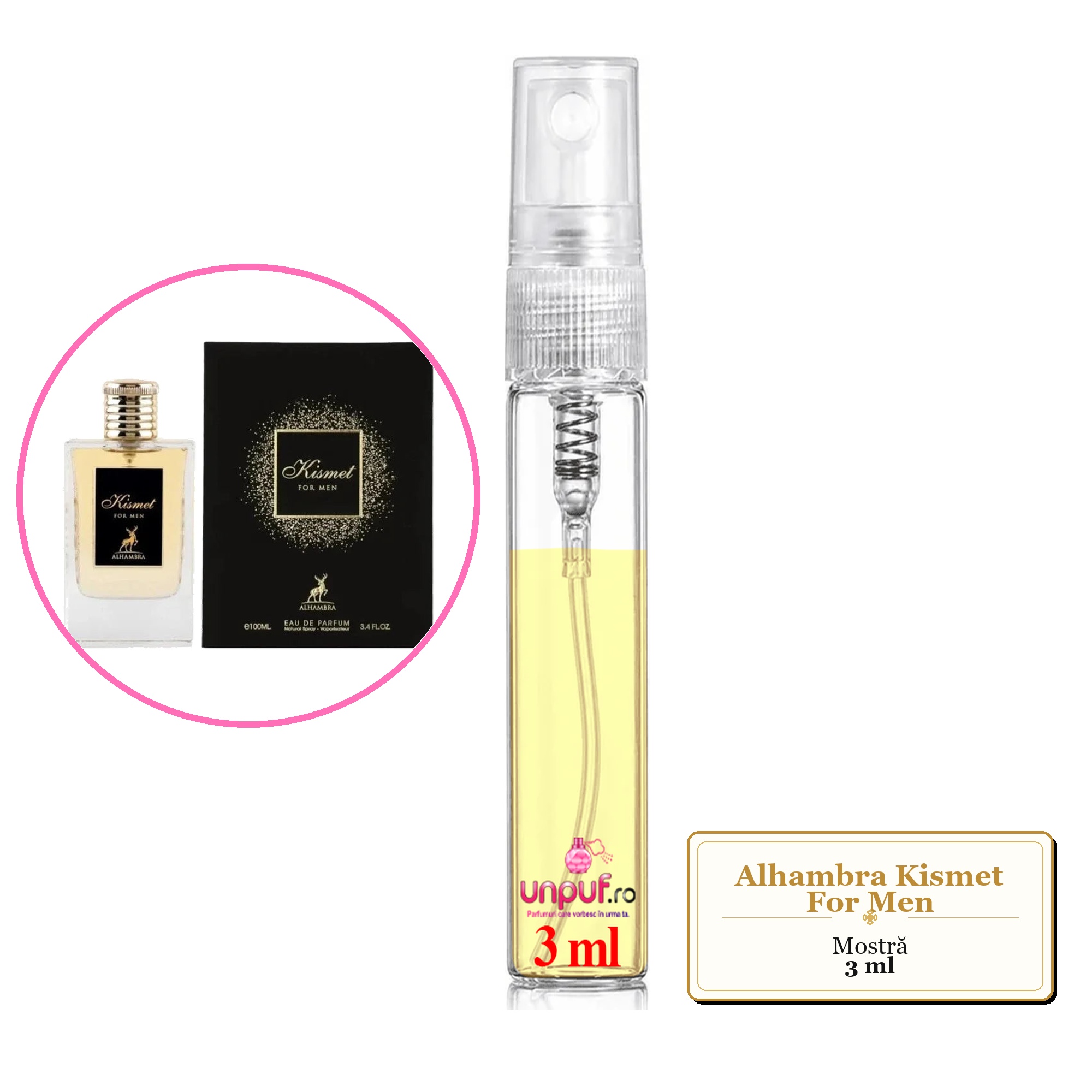 Mostra fiola din Parfumul Alhambra Kismet For Men, decant sticla cu pulverizator 