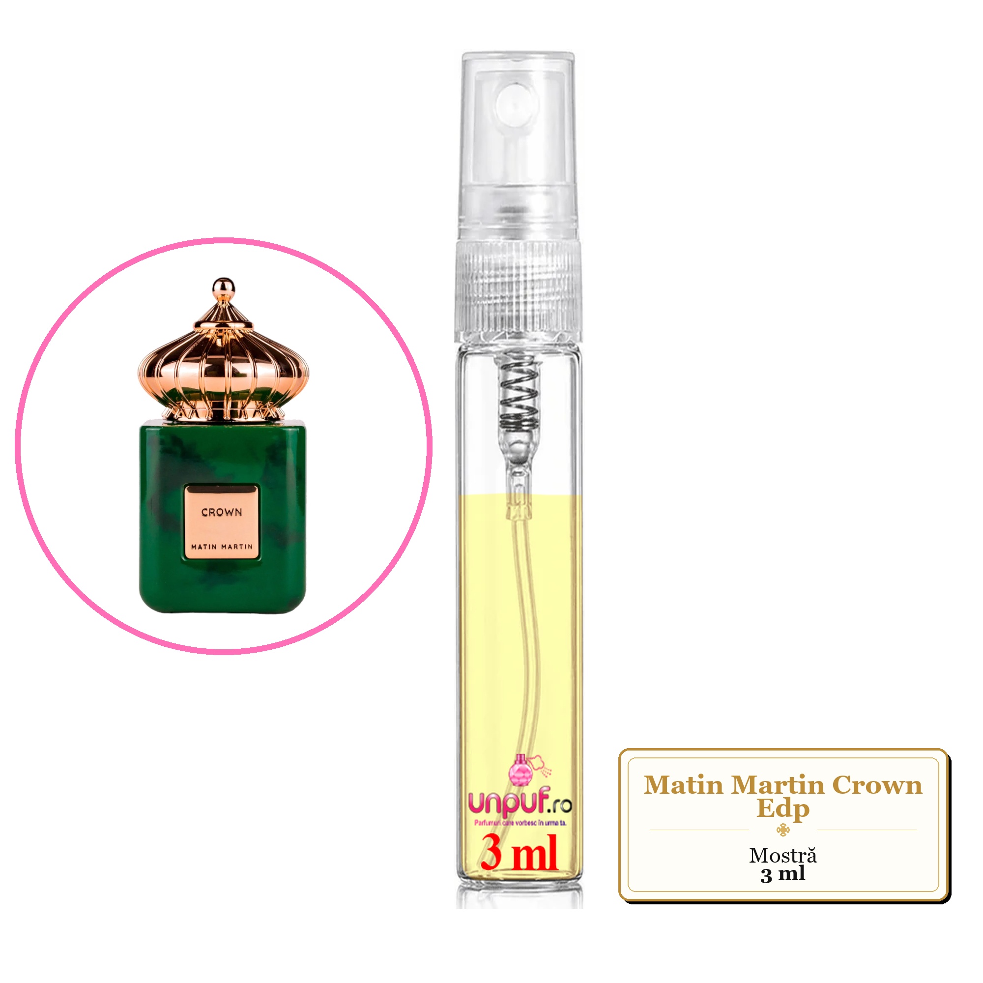 Mostra fiola din Parfumul Matin Martin Crown Edp, decant sticla cu pulverizator 