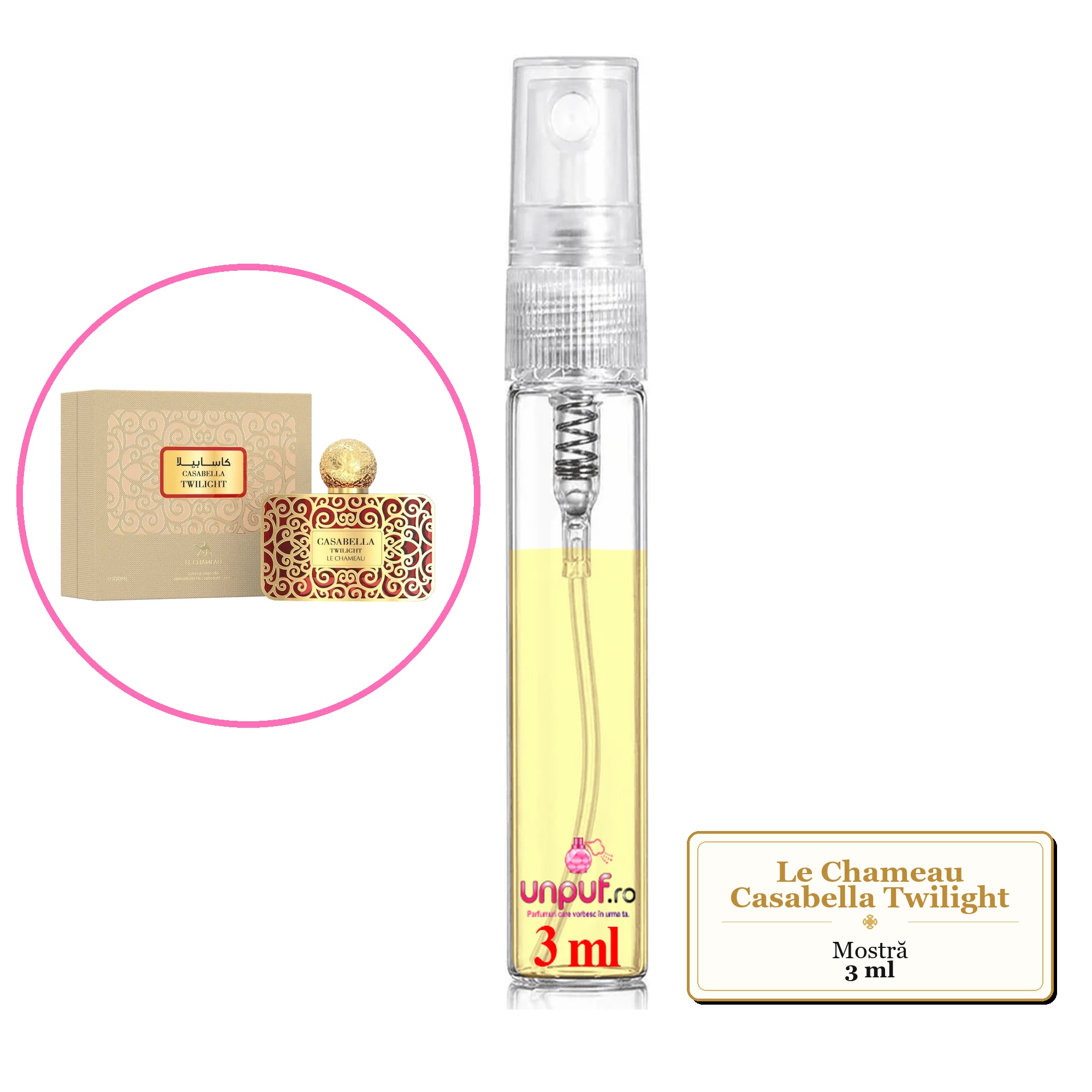 Mostra fiola din Parfumul Le Chameau Casabella Twilight, decant sticla cu pulverizator 